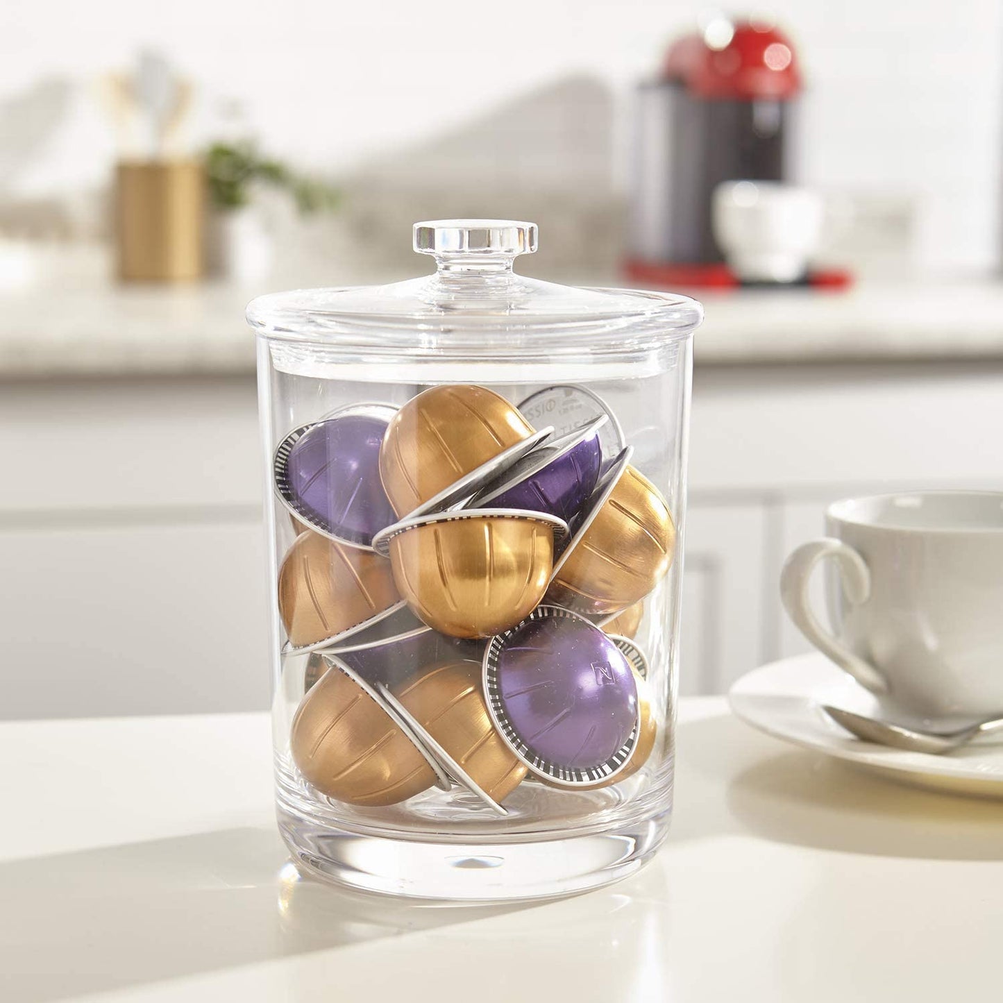 Premium Quality Makeup and Cotton Ball Holder | 60-Oz Clear Plastic Apothecary Jar with Lid | Perfect Storage Container to Organize Bathroom and Vanity