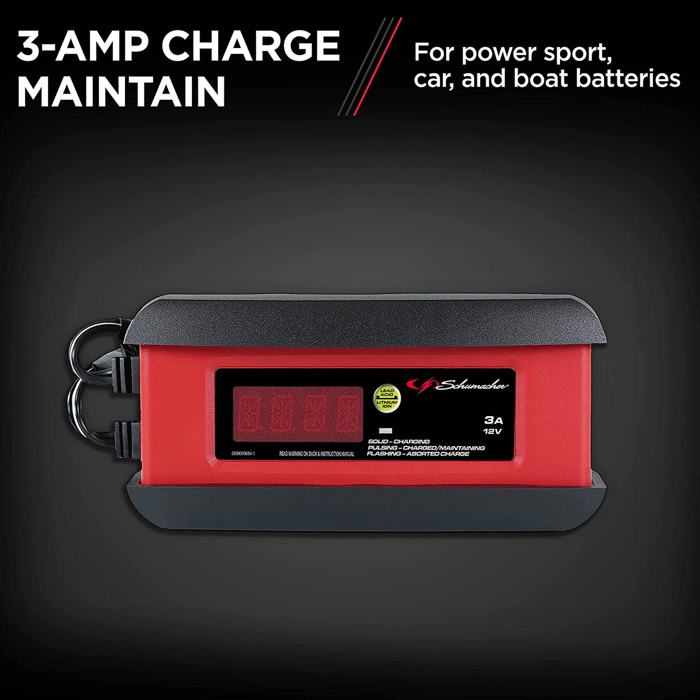 Schumacher SP1297 Fully Automatic Battery Charger, Maintainer, and Auto Desulfator - 3 Amp, 12V - for Cars, Motorcycles, Lawn Tractors, Power Sports, Marine Batteries