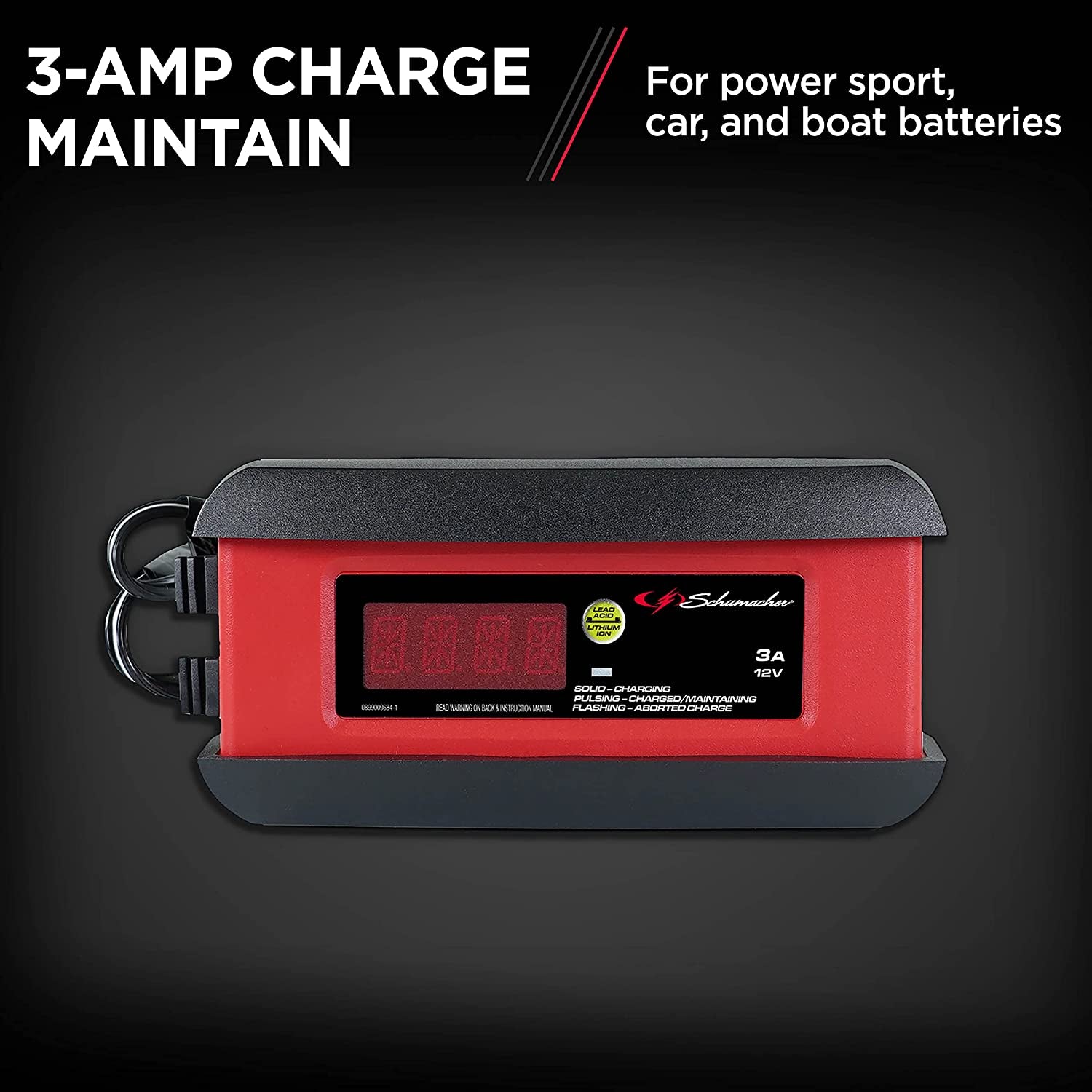 Schumacher SP1297 Fully Automatic Battery Charger, Maintainer, and Auto Desulfator - 3 Amp, 12V - for Cars, Motorcycles, Lawn Tractors, Power Sports, Marine Batteries