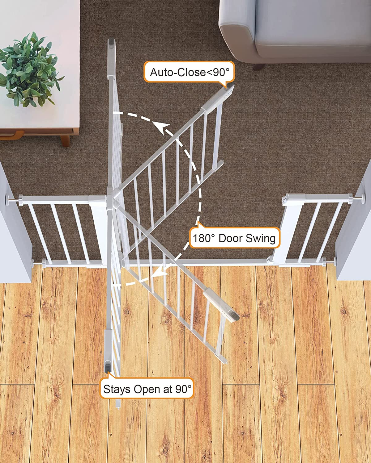 29.7"-51.5" Baby Gate Extra Wide, Safety Dog Gate for Stairs, Easy Walk Thru Auto Close Pet Gates for the House, Doorways, Child Gate Includes 4 Wall Cups,White, Mom'S Choice Awards Winner
