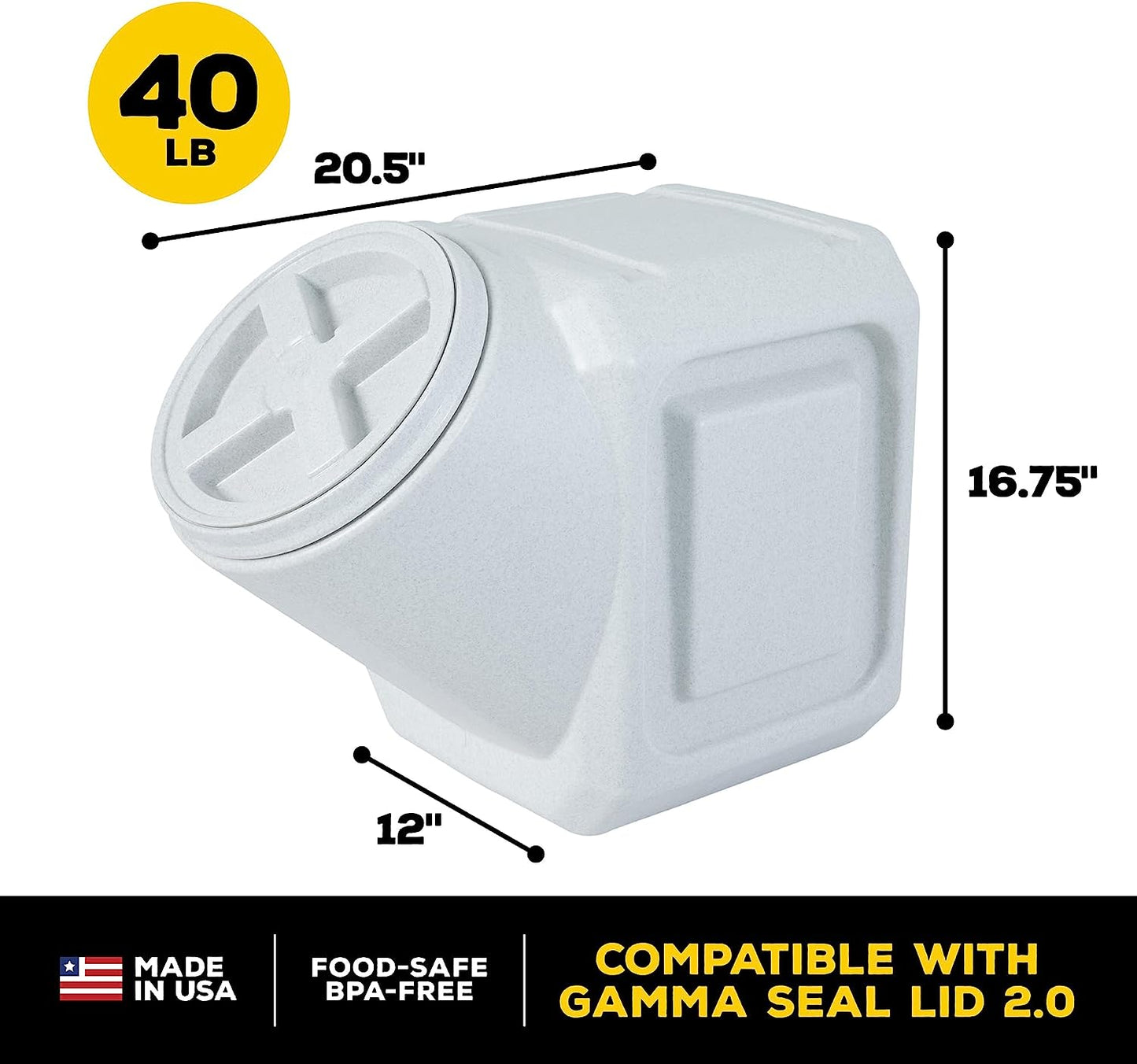 Vittles Vault Stackable Dog Food Storage Container with Airtight Lid, up to 35-40 Pounds Dry Pet Food Storage,Off-White, Made in USA
