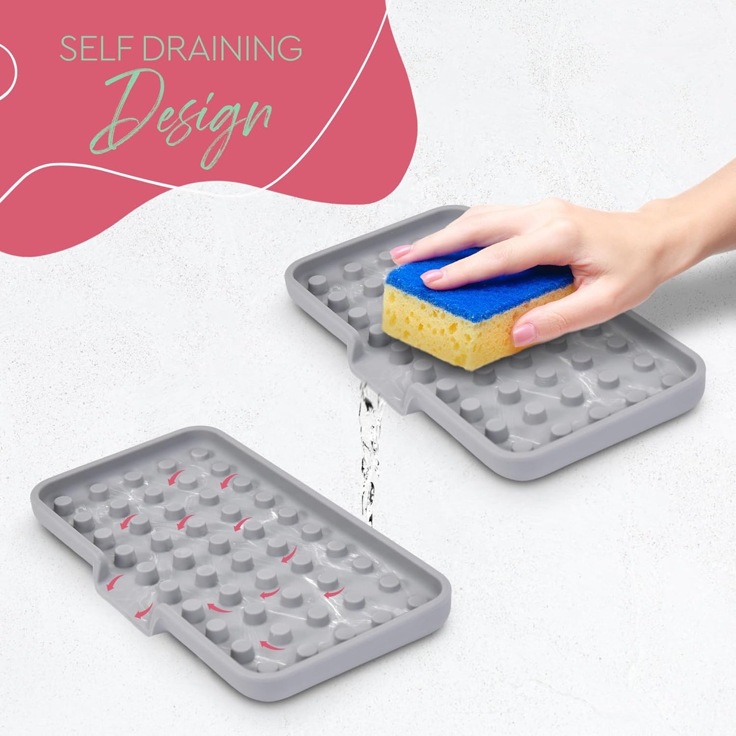 Elite - Large Sink Tray & Organizer - Self-Draining Silicone Soap and Sponge Holder - Kitchen, Bathroom Sink Organizer, Tray for Soap, Sponge, Scrubber