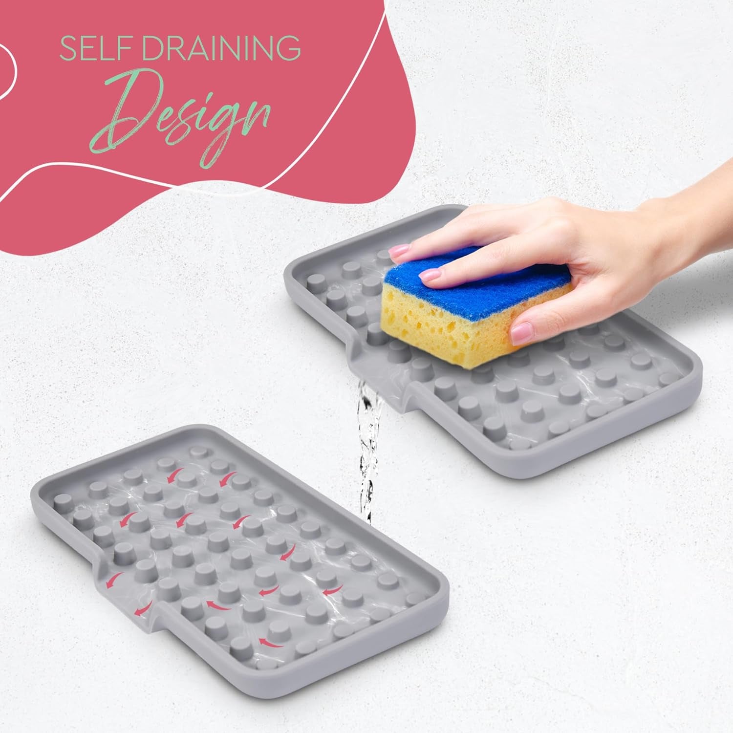 Elite - Large Sink Tray & Organizer - Self-Draining Silicone Soap and Sponge Holder - Kitchen, Bathroom Sink Organizer, Tray for Soap, Sponge, Scrubber