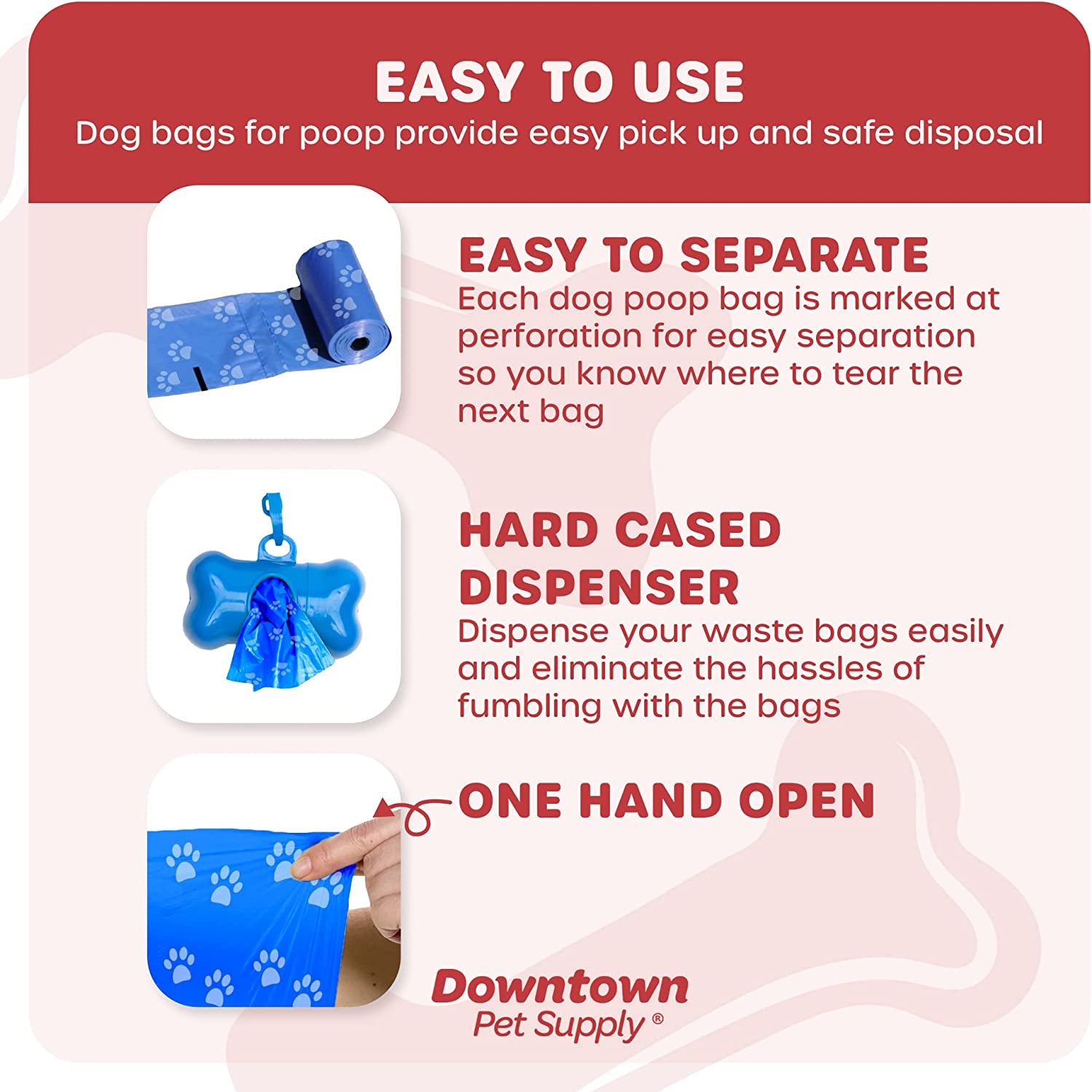 180 Count Unscented Dog Waste Bags with Dog Poop Bag Dispenser, Rainbow with Paw Prints - Leak-Proof Dog Poop Bags Refills with Leash Clip and Bone Bag Dispenser - 12.5 X 8.5"