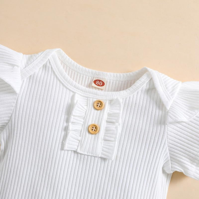Newborn Baby Girls Clothes Ribbed Ruffled Romper+Floral Pants+Headband Infant Outfit Set