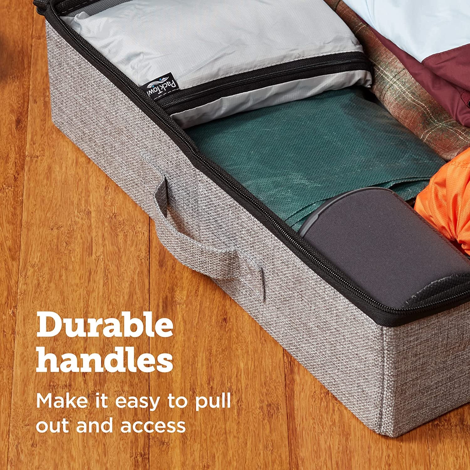 under Bed Storage Containers, 2-Pack Low Profile Underbed Organizer with Sturdy Handles, Dual Zipper, and Clear Windows, Use as Clothes Organizer, Pillow and Blanket Organizer (Set of 2)
