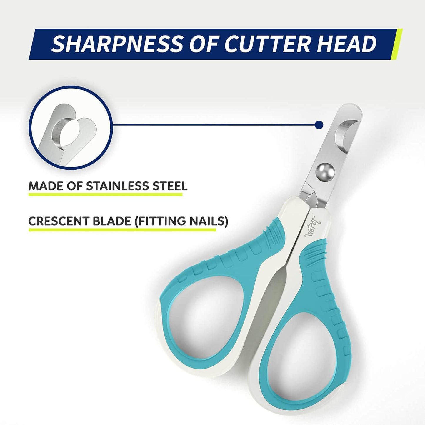 Pet Nail Clippers, Professional Claw Trimmer, Bended Scissor Special for Cats, Kittens, Dogs, Puppies, Small Animals, White/Pine Green