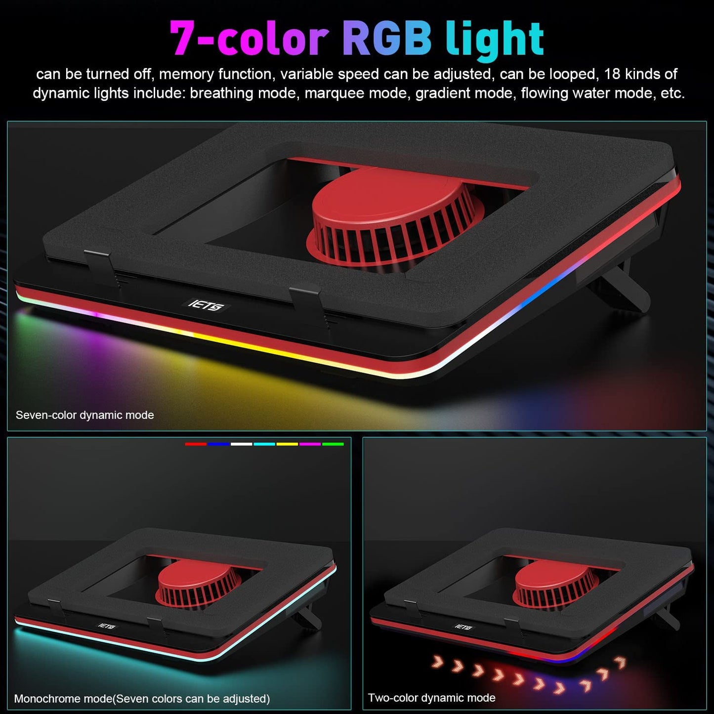 GT500 Powerful Turbo-Fan (4600 RPM) RGB Laptop Cooling Pad with Infinitely Variable Speed,Seal Foam for Rapid Cooling Gaming Laptop,Dust Filter for Protect Laptop,13-17.3Inch Laptop Cooler
