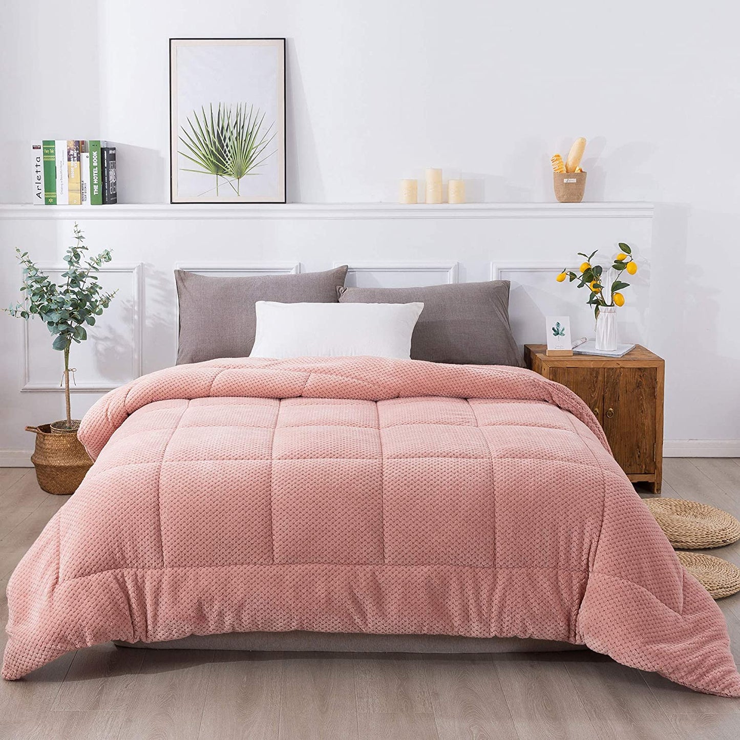 Super Ultra Soft Luxury Plush Sherpa Comforter, Cozy Reversible Fleece - Goose down Alternative Fill, Machine Washable Bedding, Sunset Rose Pink, King Size