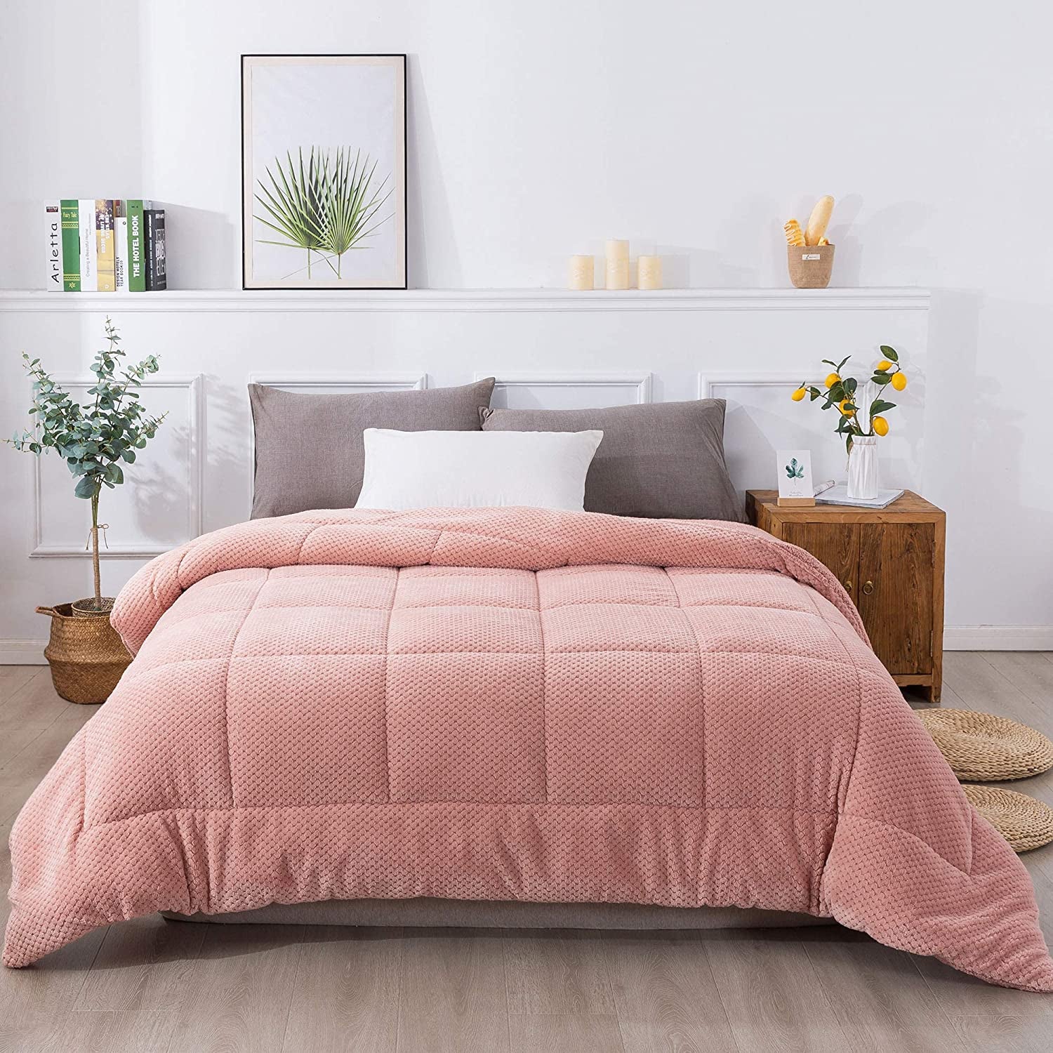 Super Ultra Soft Luxury Plush Sherpa Comforter, Cozy Reversible Fleece - Goose down Alternative Fill, Machine Washable Bedding, Sunset Rose Pink, King Size