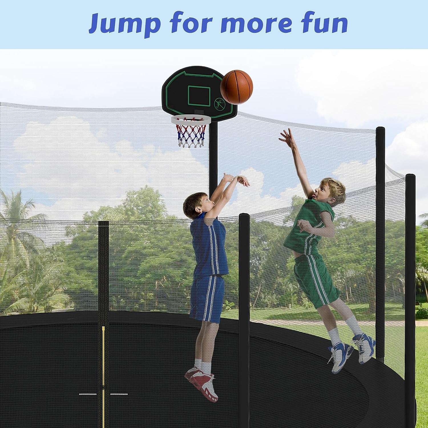 Trampoline 12FT 14FT 15FT 16FT Trampoline for Kids and Adults with Basketball Hoop, Enclosure Net & Wind Stakes, 1500LBS ASTM Compliant Outdoor Recreational Trampolines