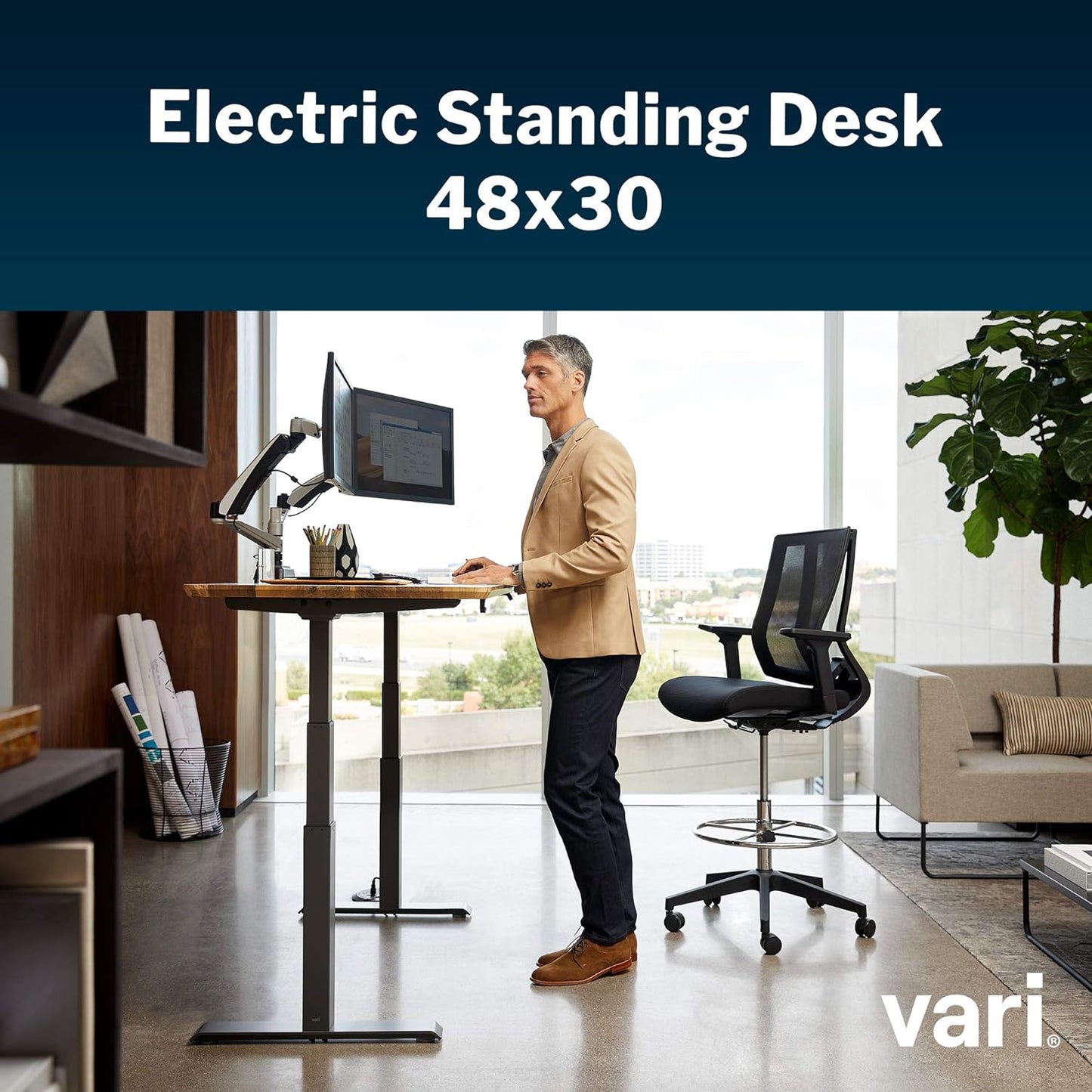 Electric Standing Desk- desk Adjustable Height Sit-Stand Reclaimed Wood- Dual Motor with Memory Presets, Stable T-Style Legs- Ergonomic Stand up Desk- 48 X 30 Inches
