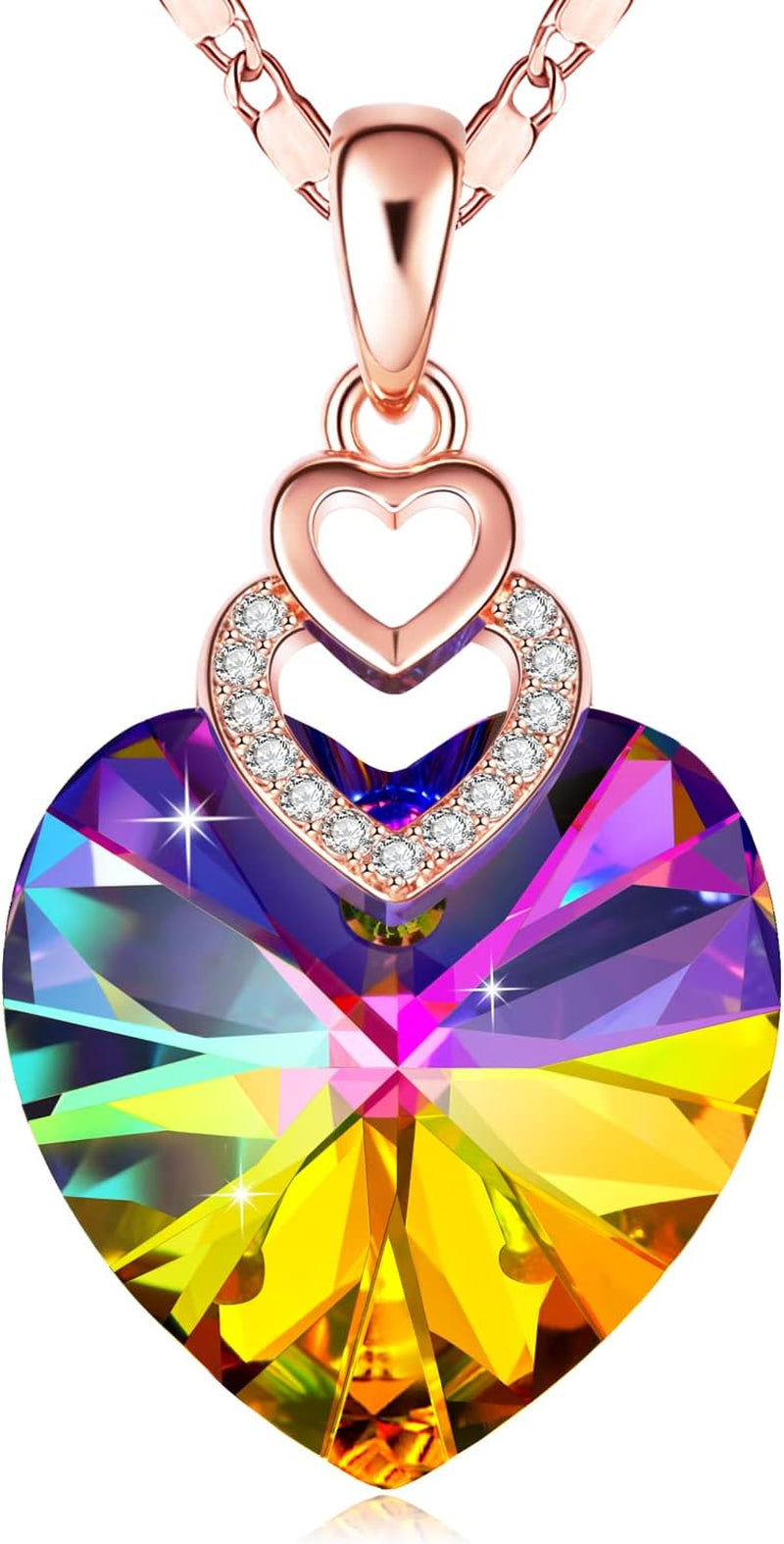 3 Heart Crystal Necklace for Women Gifts for Her Pendant Crystal Jewelry Necklace for Girl Wedding Gifts for Anniversary Day Mother'S Day Valentine’S Day Birthday