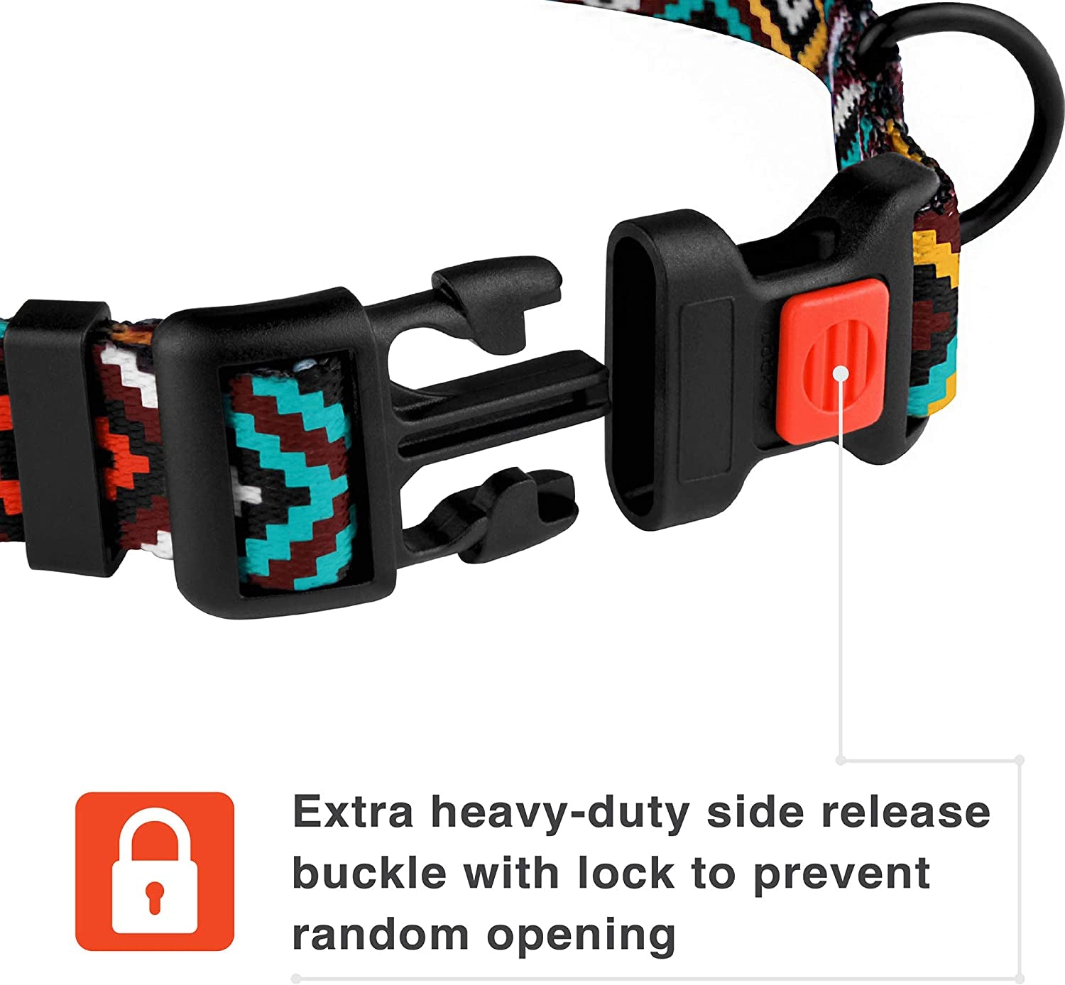 Purple Geometric Dog Collar, Pet Collar for Small Medium Large Dogs or Puppies with Quick Release Buckle, Yellow Orange Pattern, Adjustable Nylon (Teal, Neck Fit 10"-13")