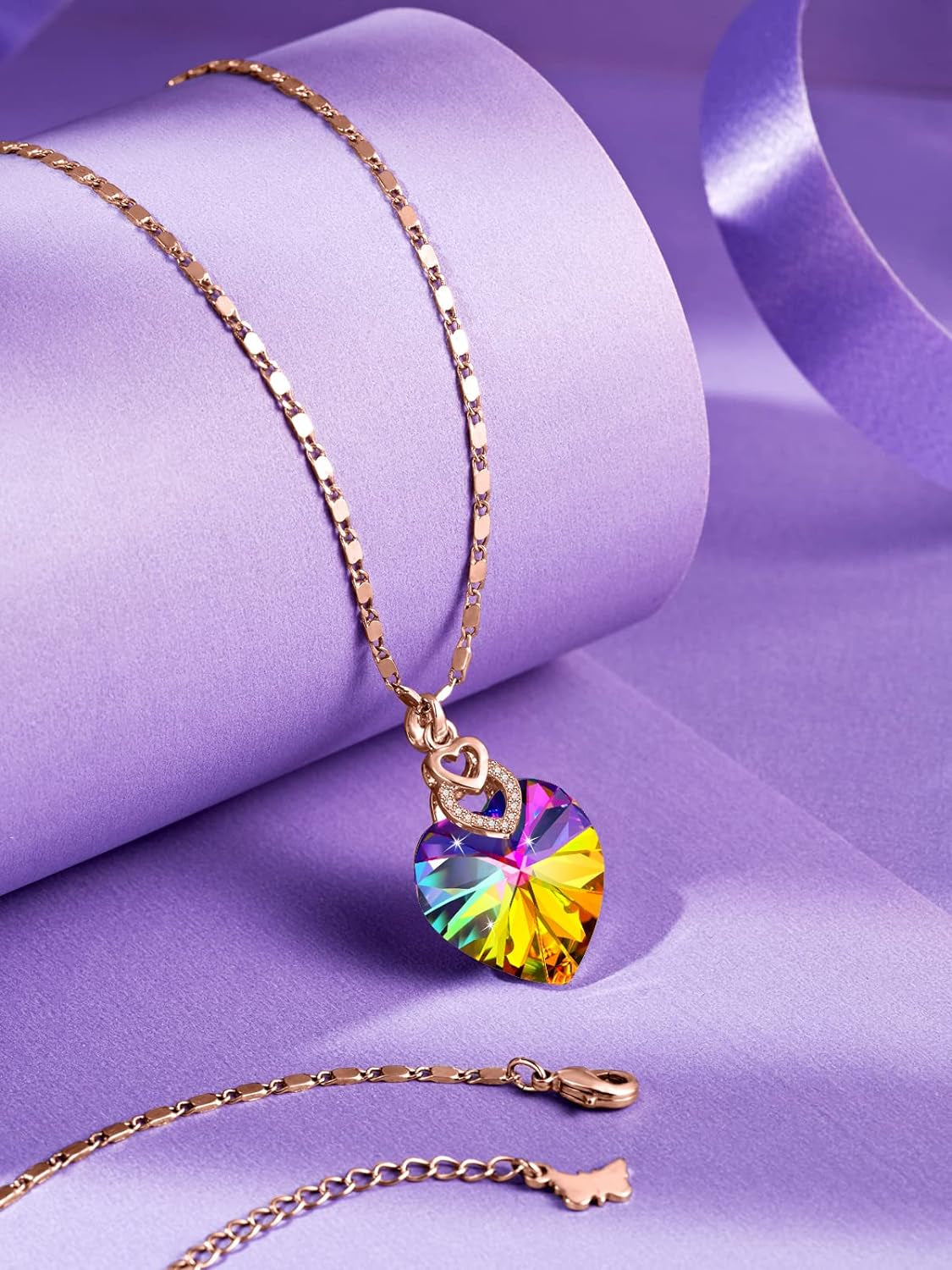 3 Heart Crystal Necklace for Women Gifts for Her Pendant Crystal Jewelry Necklace for Girl Wedding Gifts for Anniversary Day Mother'S Day Valentine’S Day Birthday