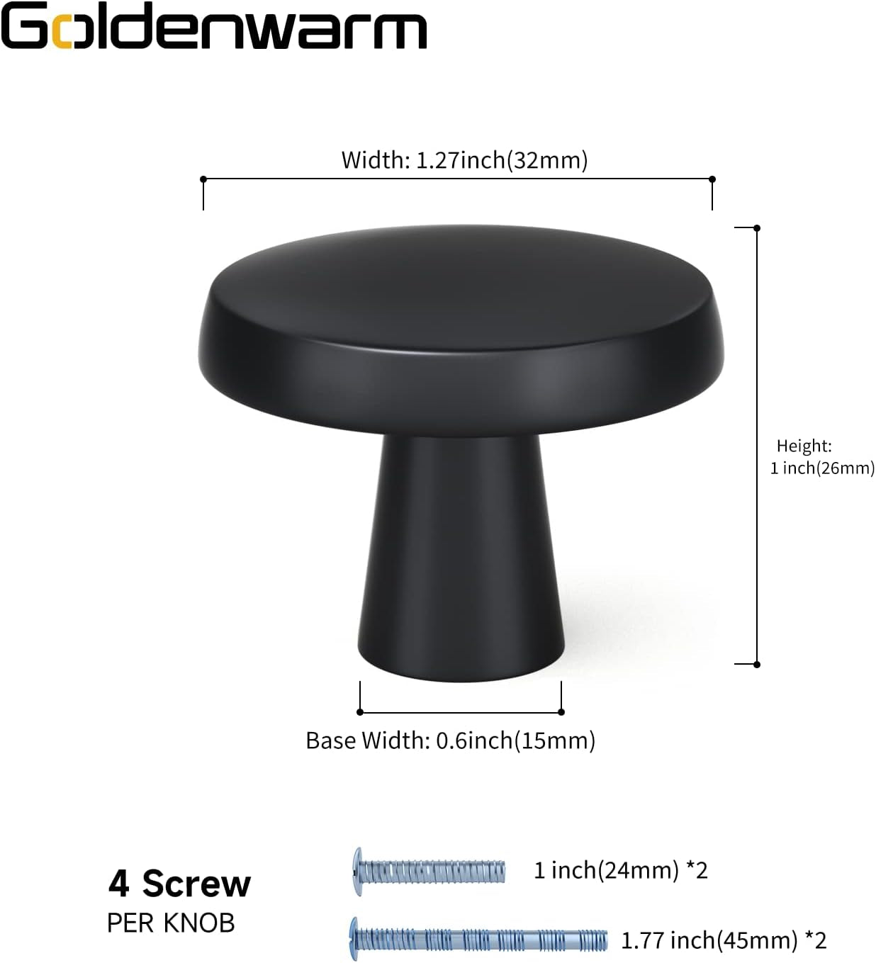 15 Pack Matte Black Cabinet Knob Dresser Knobs round Black Cabinet Knobs Modern Black Knobs for Bifold Closet Doors,1.27 Inch