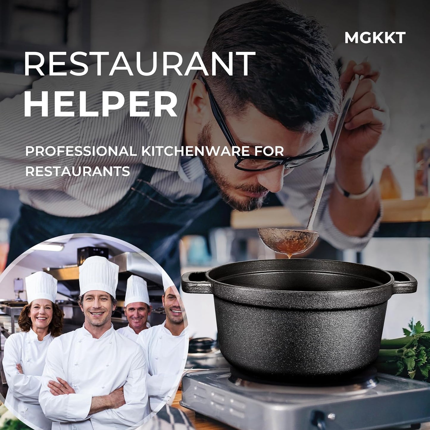 Pre-Seasoned Cast Iron 2-In-1 Heavy-Duty 5.5Qt Dutch Oven with Skillet Lid Set, Oven,Grill, Stove Top, BBQ and Induction Safe
