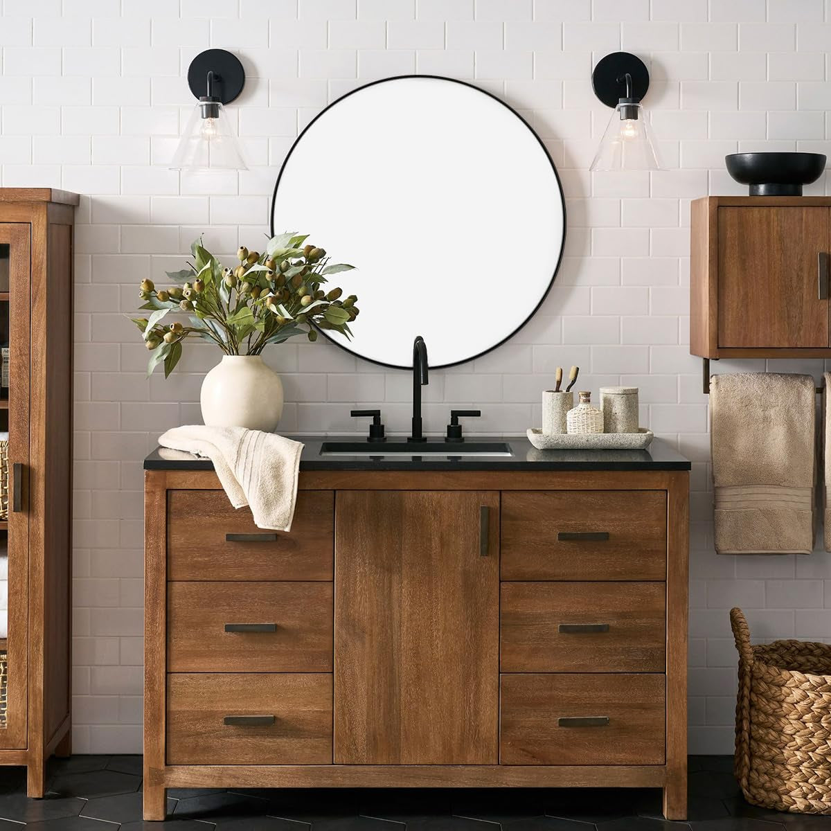 round Wall Mirror, Black round Mirror, round Bathroom Mirror, Matte Black Circle Mirror, 26’’ round Mirror Antique Black Stainless Steel Frame