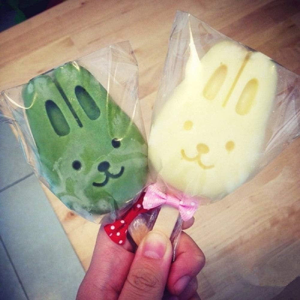 Homemade Popsicle Silicone Molds with Lid, BPA Free Ice Cream Bar Mold, 3 Cavities Silicone Ice Pop Mold with 40 Wooden Sticks, Set of 2 ( Rabbit Shape)