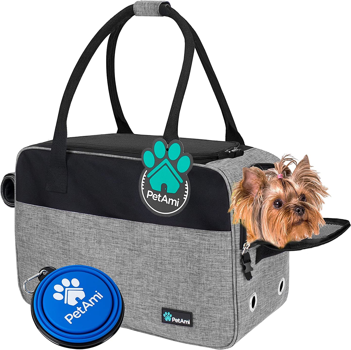 Dog Purse Carrier for Small Dogs, Airline Approved Soft Sided Pet Carrier with Pockets, Ventilated Dog Carrying Bag Puppy Cat, Dog Travel Supplies Accessories Carry Tote Bag, Sherpa Bed, Gray