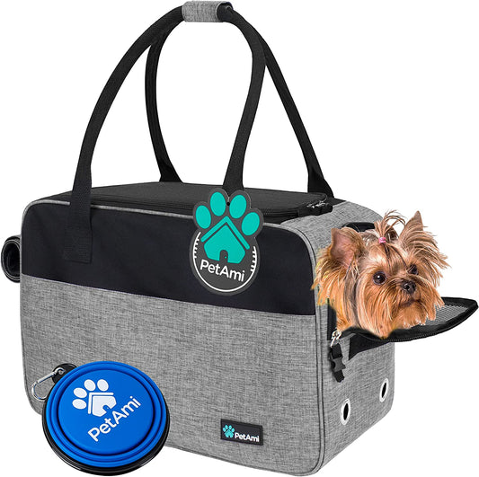 Dog Purse Carrier for Small Dogs, Airline Approved Soft Sided Pet Carrier with Pockets, Ventilated Dog Carrying Bag Puppy Cat, Dog Travel Supplies Accessories Carry Tote Bag, Sherpa Bed, Gray