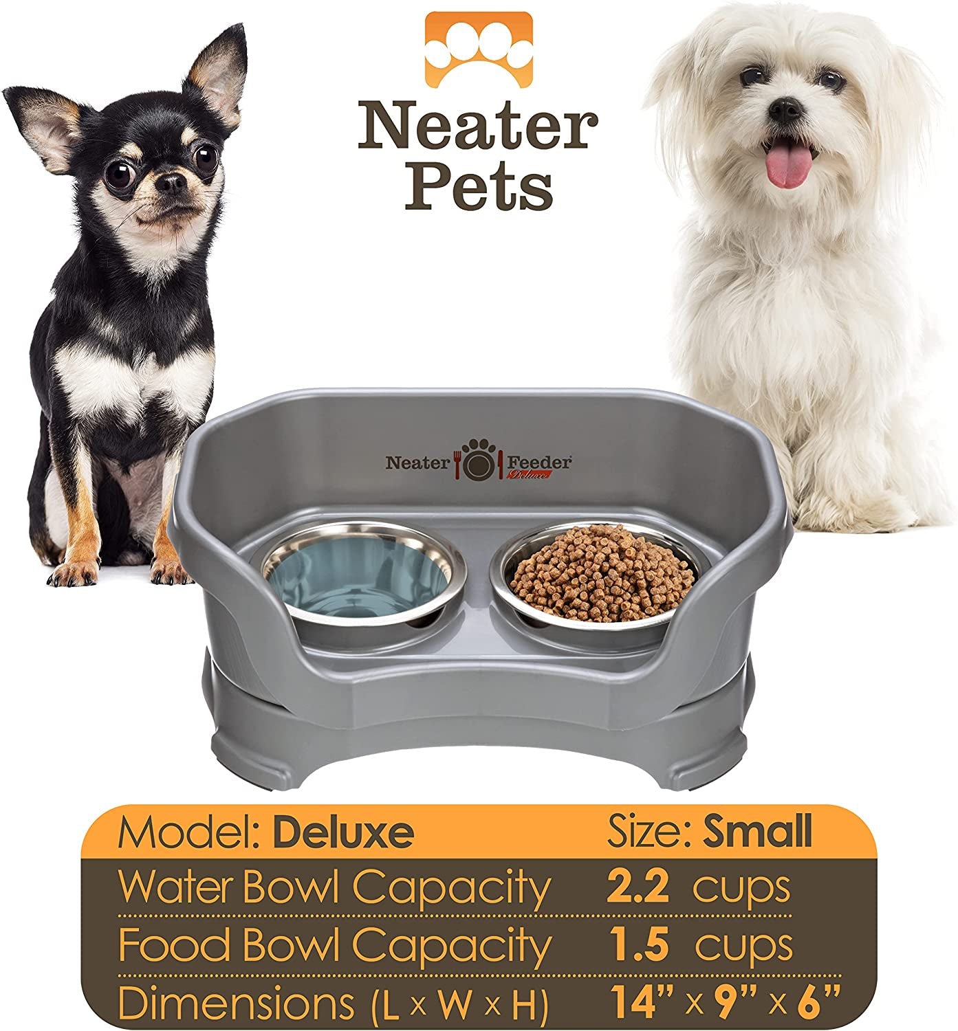 - Feeder - Deluxe Model - Mess-Proof Dog Bowls (Small, Gunmetal Grey)