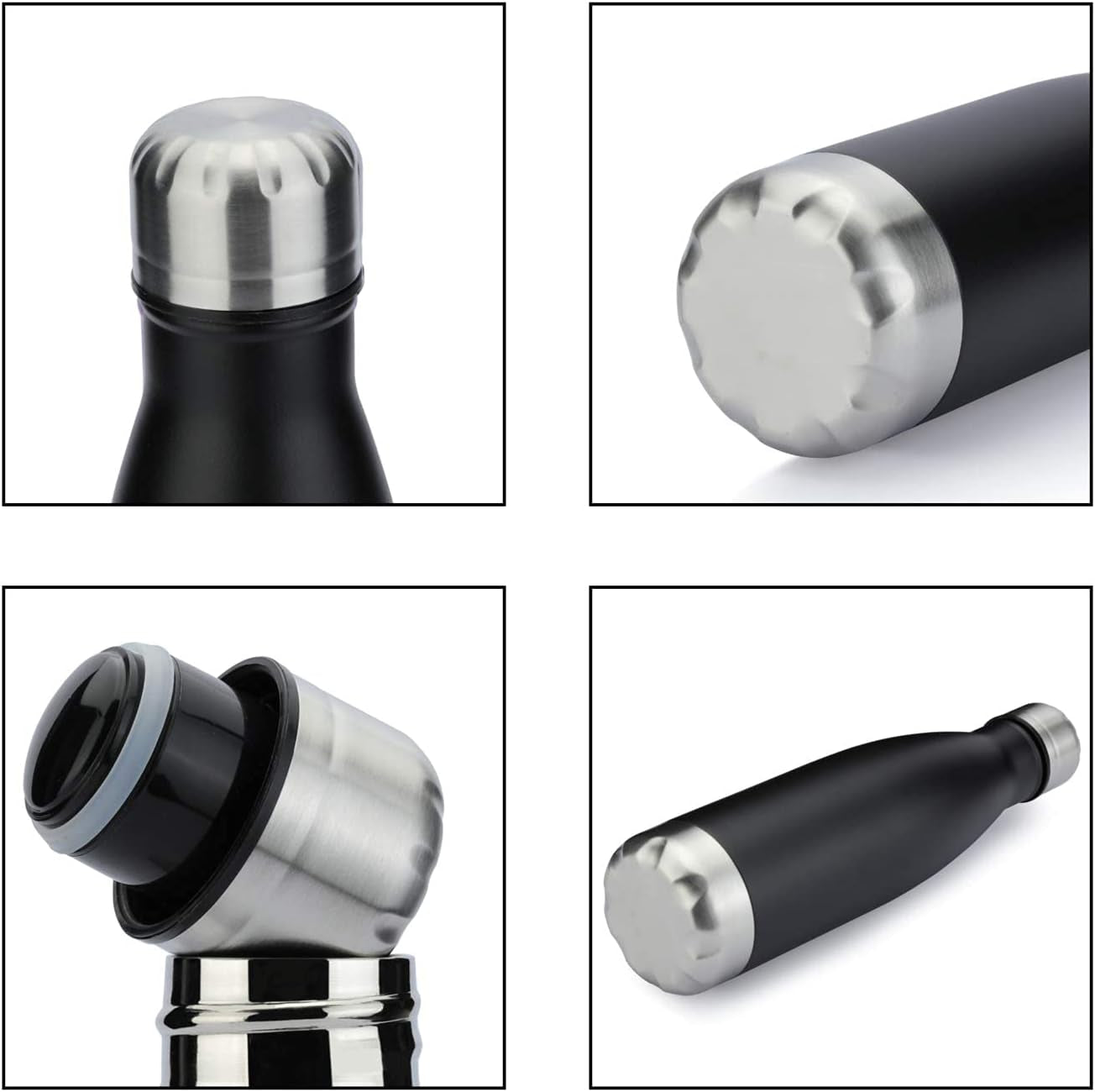 17Oz Sport Water Bottle 12 Pack Vacuum Insulated Stainless Steel Sport Water Bottle Leak-Proof Double Wall Cola Shape Water Bottle,Keep Drinks Hot & Cold (Black,12 Pack)