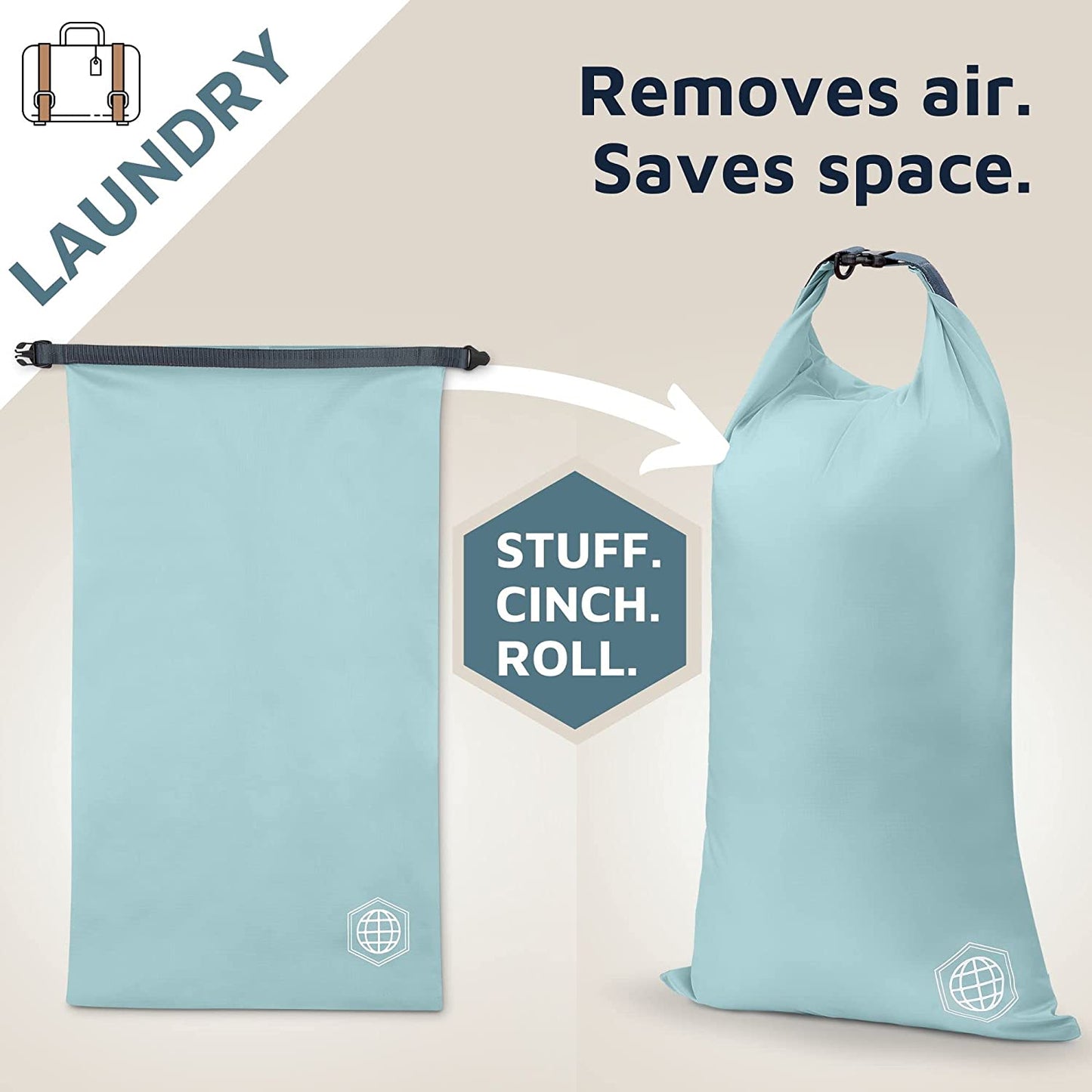 Compression Packing Cubes for Travel - Luggage and Backpack Organizer Packaging Cubes for Clothes (Dusty Teal and White, 6Piece)