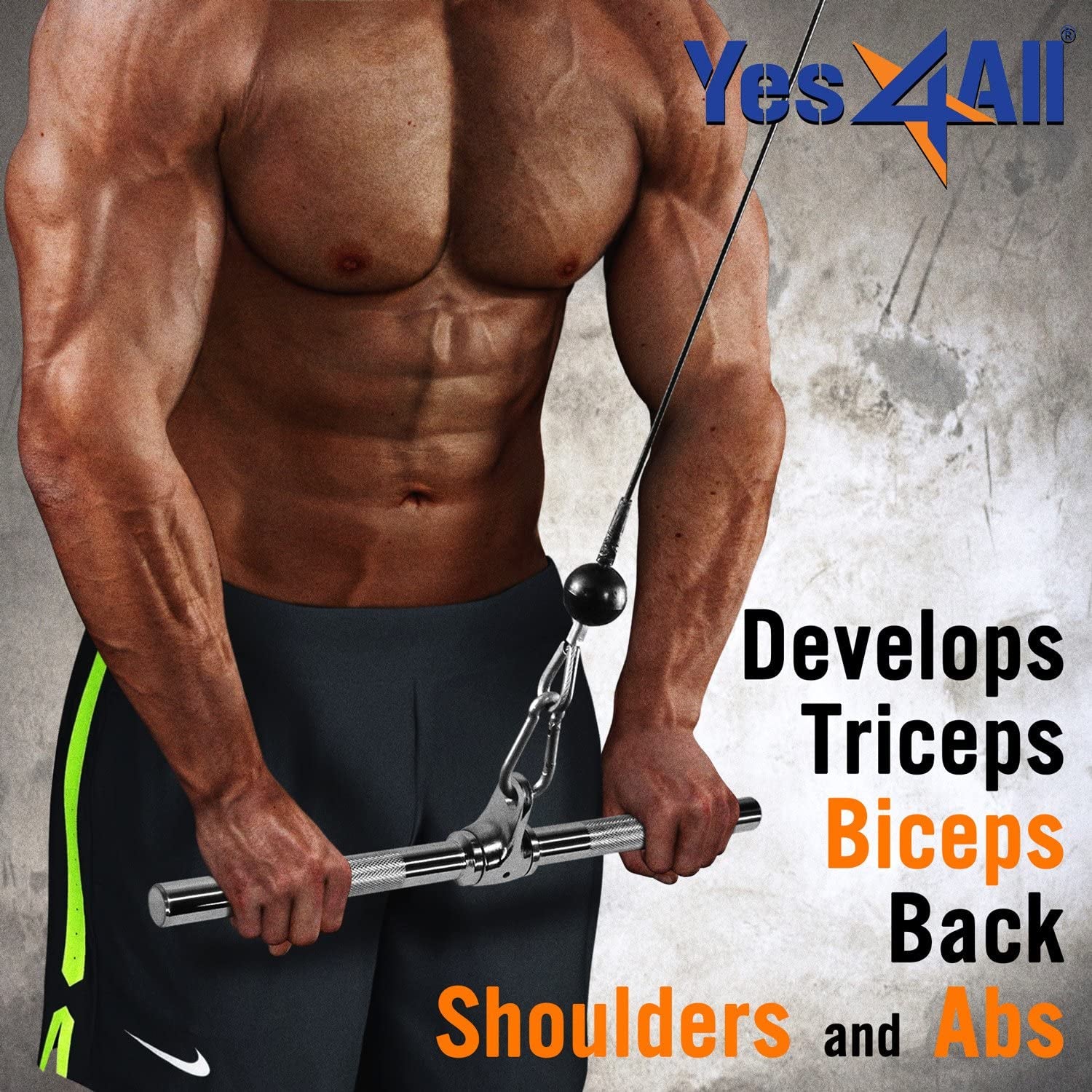 Tricep Press down Cable Machine Attachment Set, V-Shaped Bar, LAT Pull down Straight Rotating Bar for Home Gym