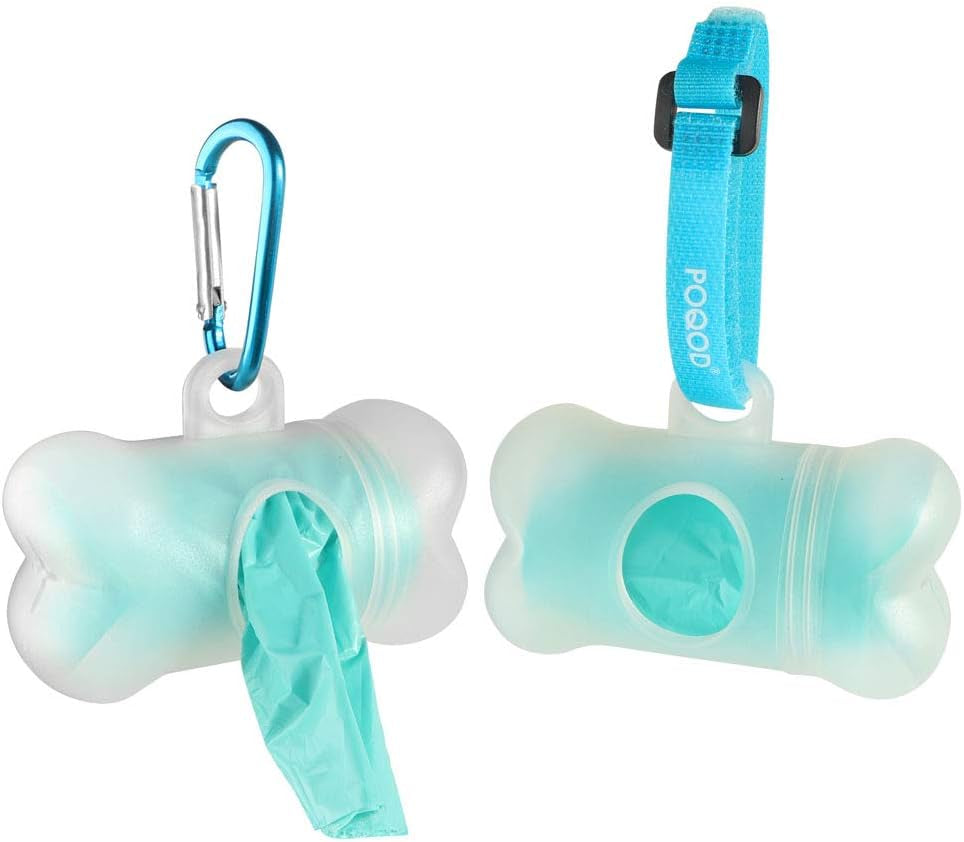 Dog Poop Bags - Leak-Proof Dog Waste Bags, Clean up Pet Poo Bag Refills 9 Rolls /135 Count, (Greenish-Blue) Includes Free Bone Dispenser and D-Ring Carabiners Clip