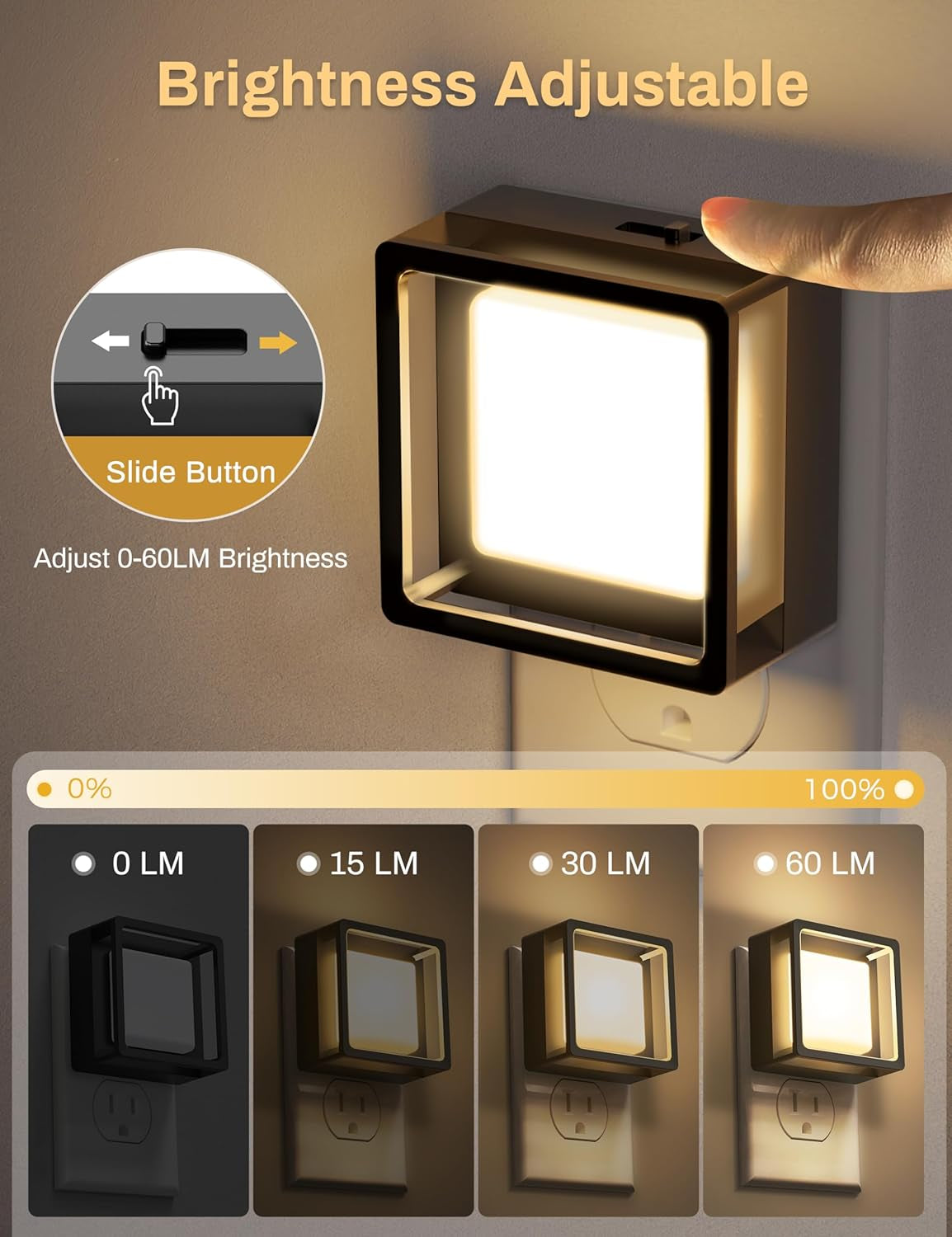 LED Night Light,  Night Lights Plug into Wall [2 Pack] with Dusk-To-Dawn Sensor, Dimmable Nightlights, Adjustable Brightness for Bathroom, Hallway, Bedroom,Kids Room,Stairway,Soft White 3000K