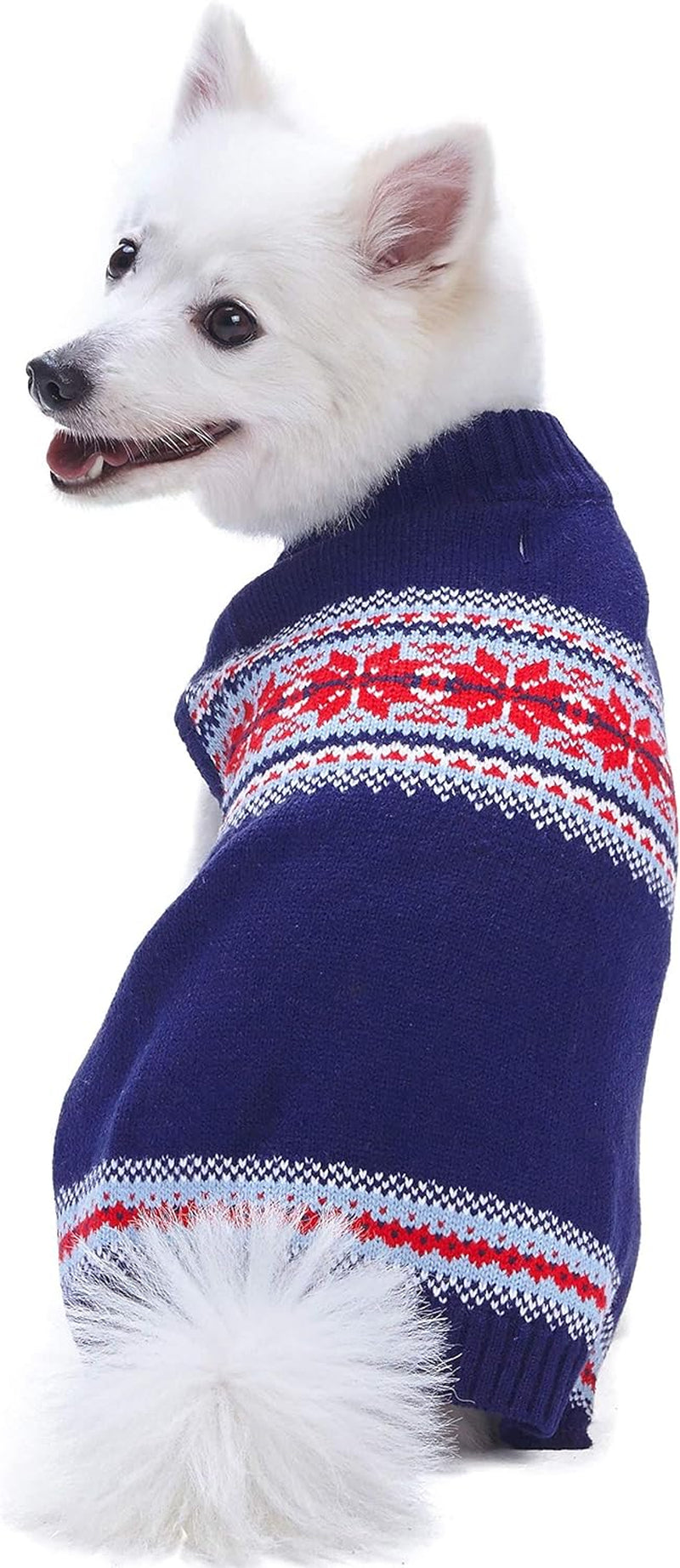 Christmas Holiday Chic Secret Fair Isle Snowflakes Dog Sweater in Navy Blue, Back Length 10", Pack of 1 Clothes for Dogs