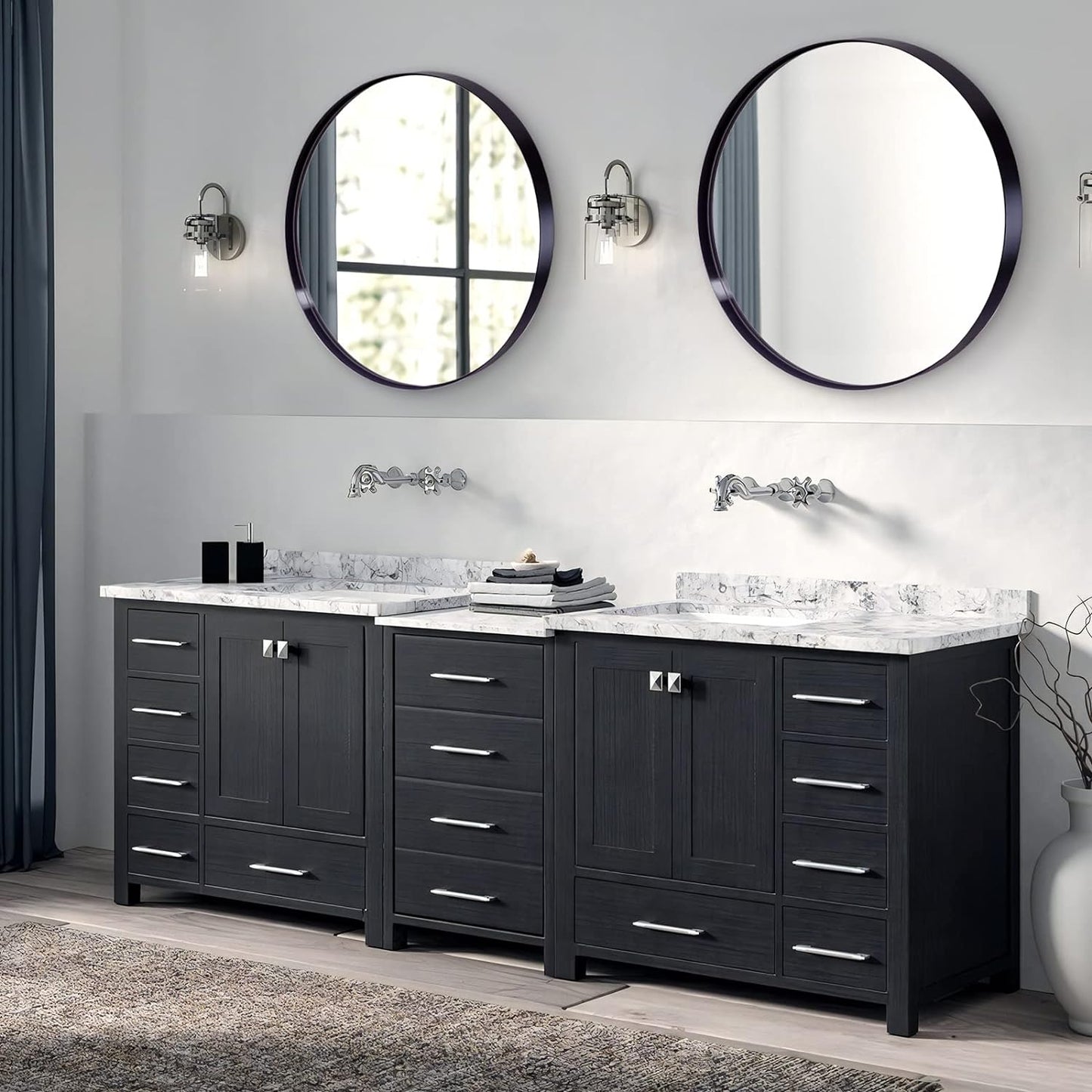 round Wall Mirror, Black round Mirror, round Bathroom Mirror, Matte Black Circle Mirror, 26’’ round Mirror Antique Black Stainless Steel Frame