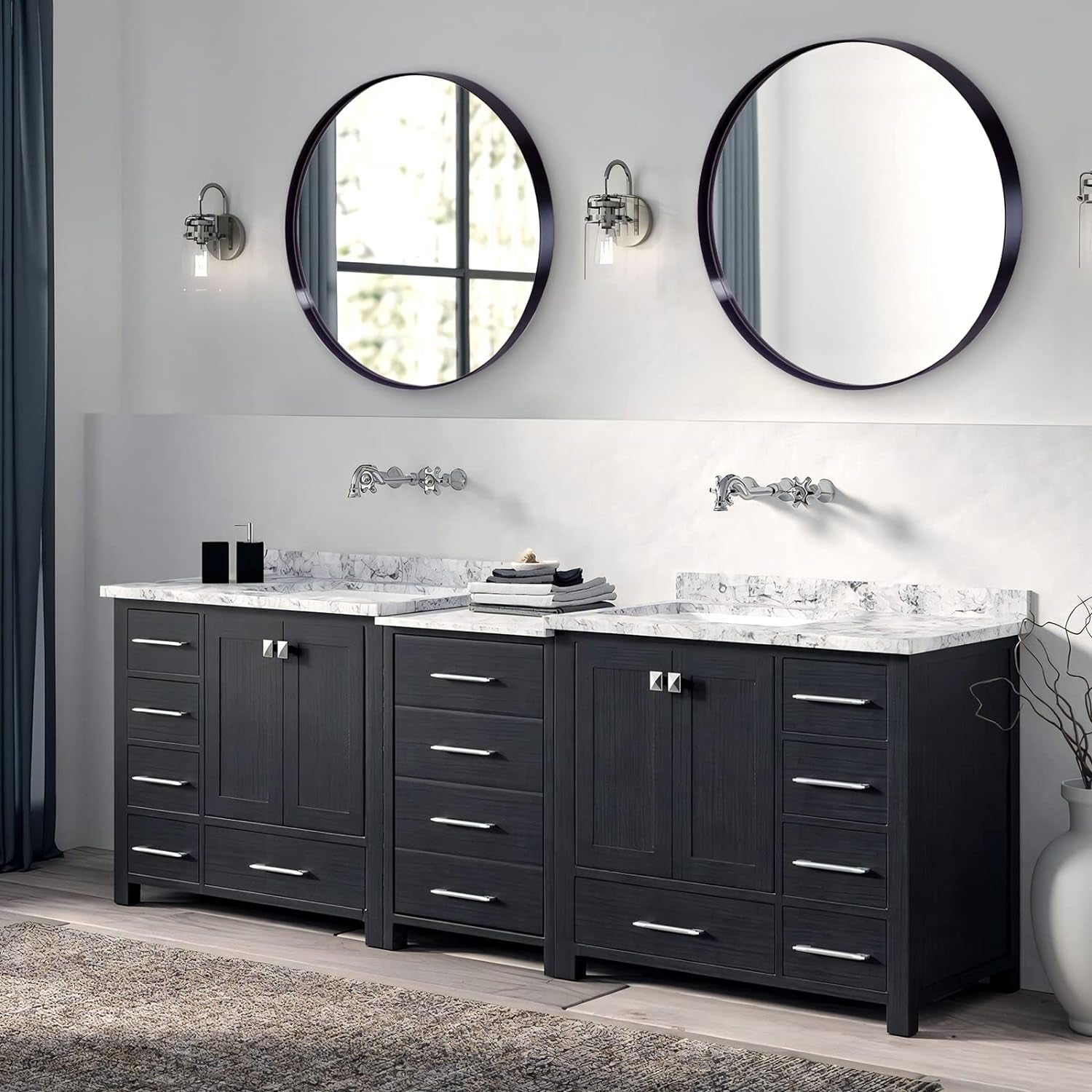 round Wall Mirror, Black round Mirror, round Bathroom Mirror, Matte Black Circle Mirror, 26’’ round Mirror Antique Black Stainless Steel Frame