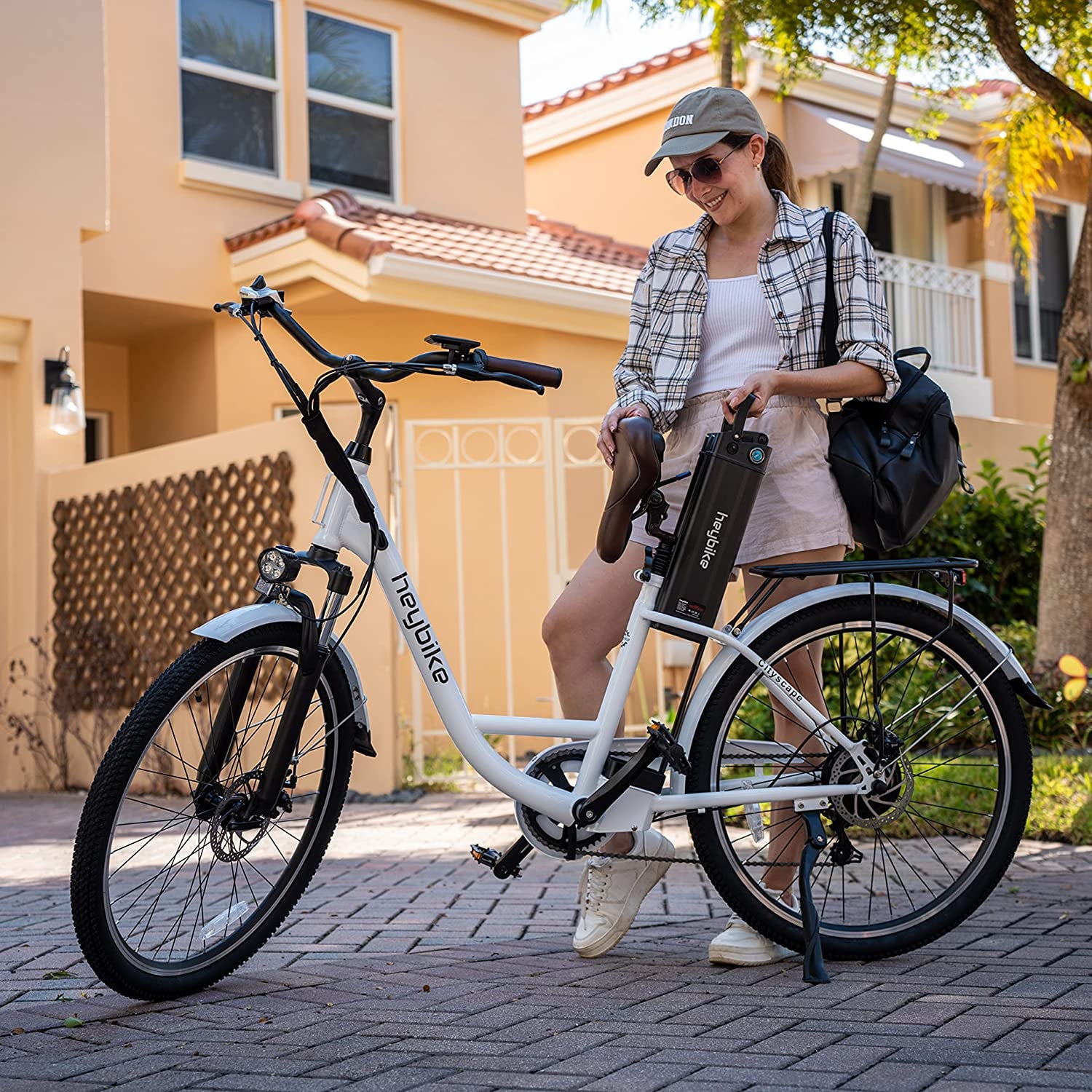 Cityscape Electric Bike 350W(Peak 500W) Electric City Cruiser Bicycle up to 40 Miles 23MPH Removable Battery, 7-Speed and Dual Shock Absorber, 26" Electric Commuter Bike for Adults