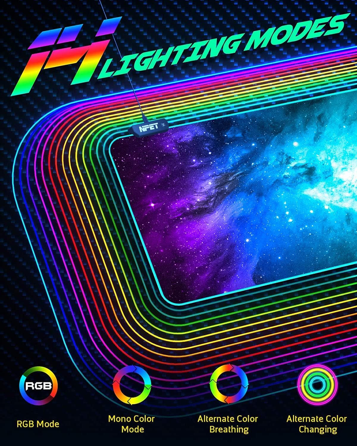 MP02-SP Gaming Mouse Pad, Cloth Mouse Pad, Anti-Slip Base, RGB Backlit, Stitched Edges, Water-Resistant, Optimized for Gaming Sensors, XL