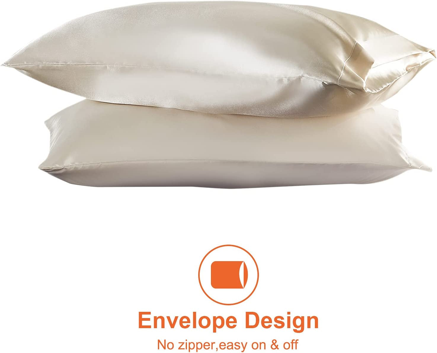 Satin Pillowcase Queen Set of 2, Silk Pillowcases for Hair and Skin, Beige Pillow Cases 2 Pack, Soft Pillow Cover with Envelope Closure, 20X30 Inches