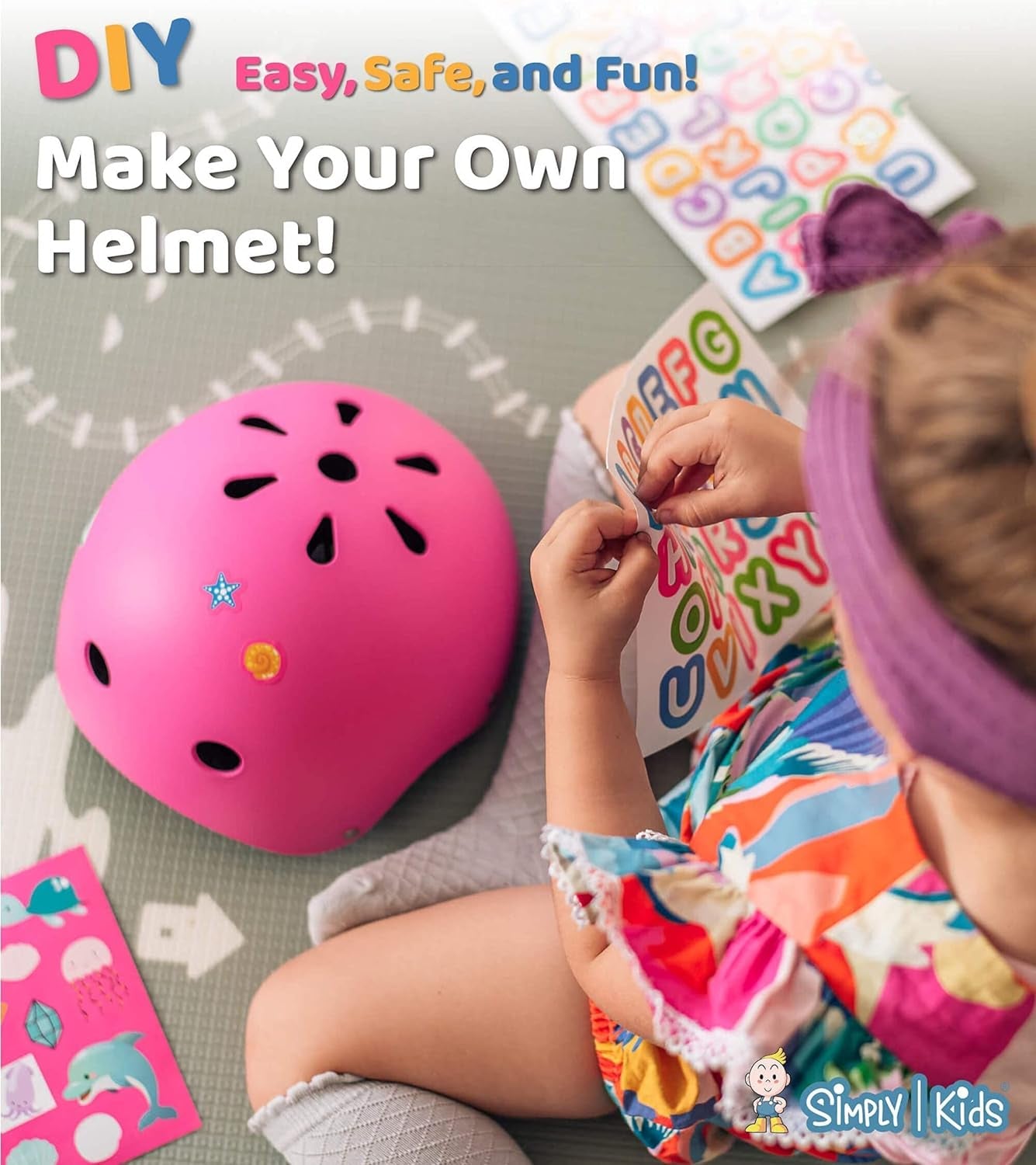 Bike Helmet with DIY Stickers, CPSC & CE Certified - Toddler Helmet for Skateboard Roller-Skating Bicycle Scooter