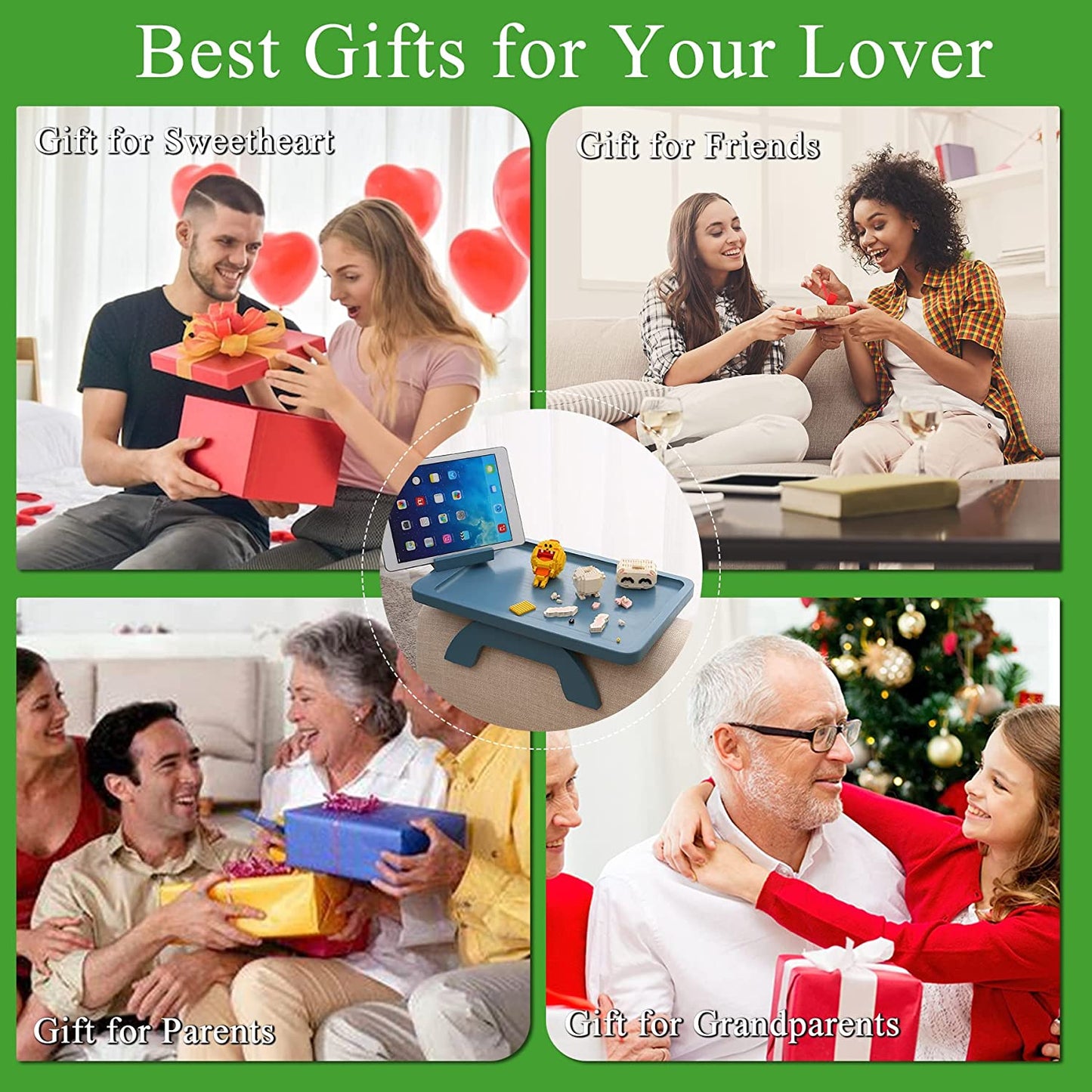 SINWNAT Couch Arm Tray, Bamboo Sofa Arm Clip on Tray Table,Sofa Armrest Tray with 360° Phone Holder,,Sofa Arm Table for Eating and Drinking Table