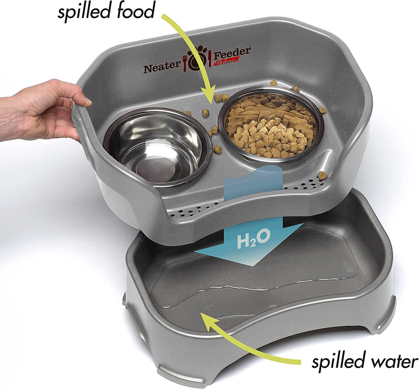 - Feeder - Deluxe Model - Mess-Proof Dog Bowls (Small, Gunmetal Grey)