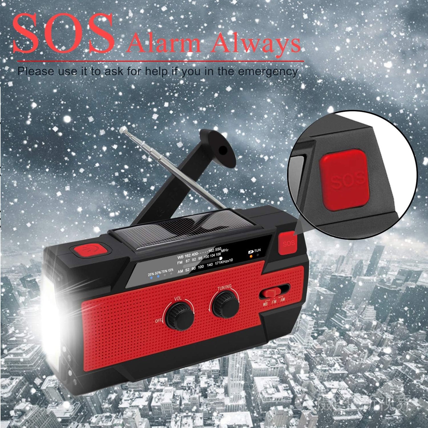 Emergency-Hand-Crank-Radio,  Portable Weather Solar Radios with Motion Sensor Reading Lamp, 3 Gear LED Flashlight, SOS Alarm, AM/FM/NOAA