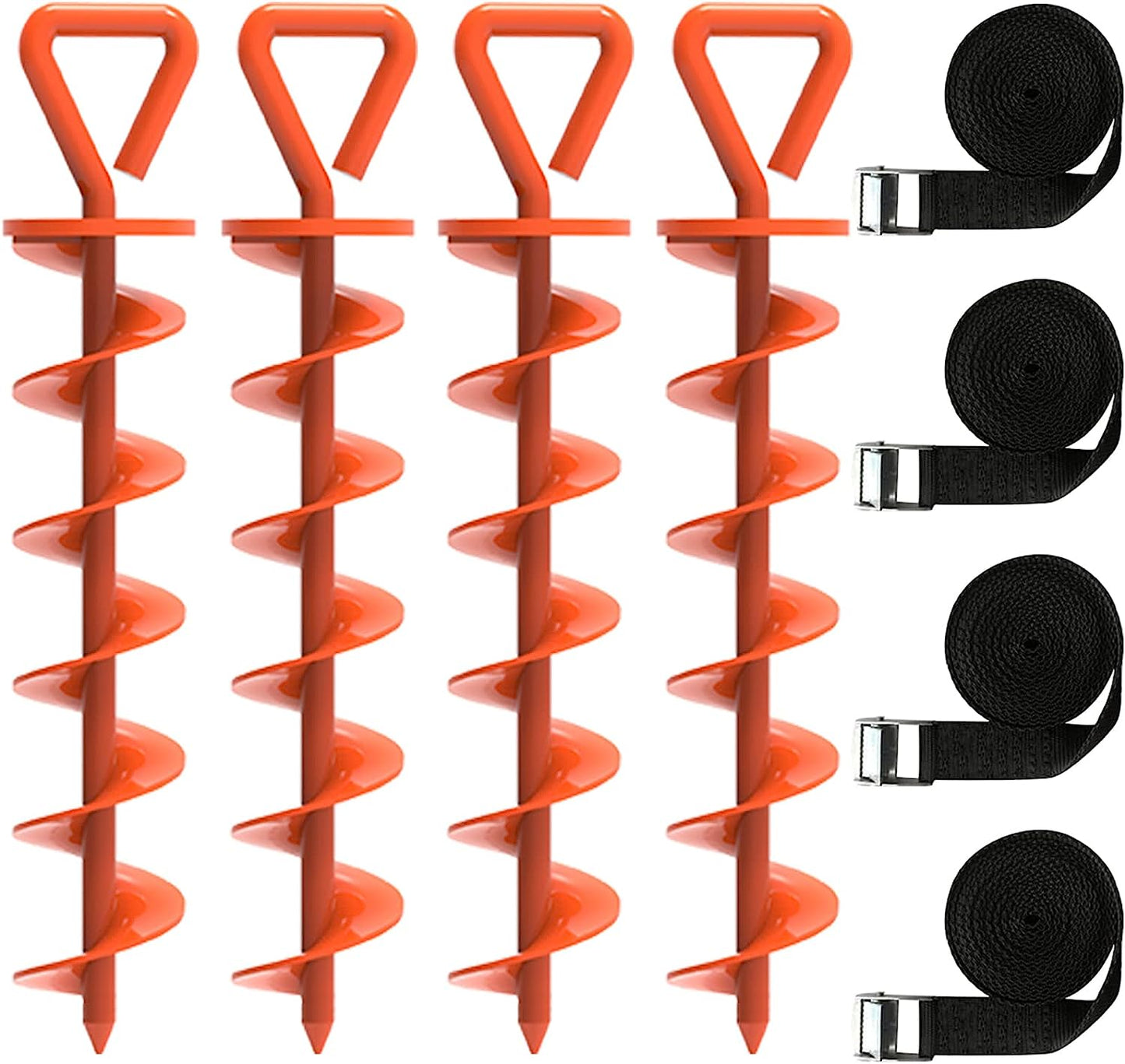 USA Trampoline Stakes Heavy Duty Trampoline Parts Steel Stakes Anchor Kit for Trampolines Canopy Anchor Dog Tie Out Stakes -Set of 4 Bonus 4 Strong Belt(Orange)