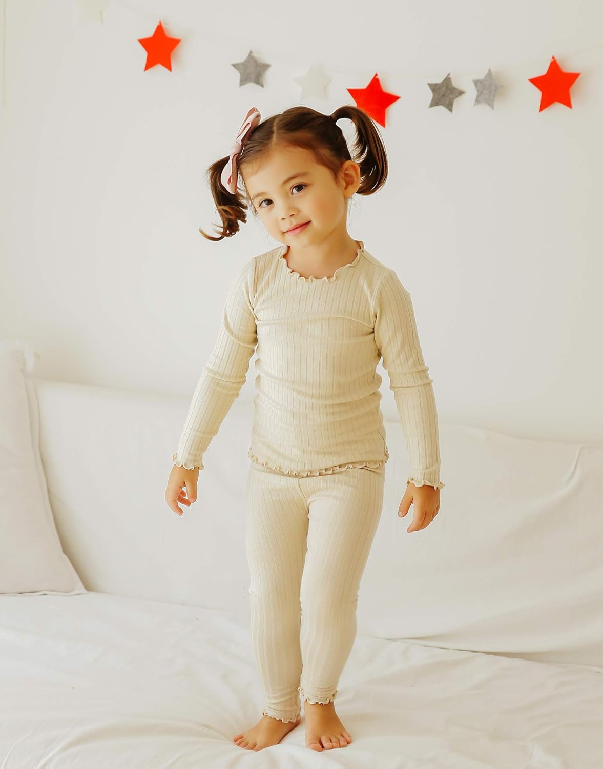 6M-12Y Kids Unisex Girls & Boys Soft Comfy Modal Tencel Shirring Sleepwear Pajamas 2Pcs/4Pcs Set