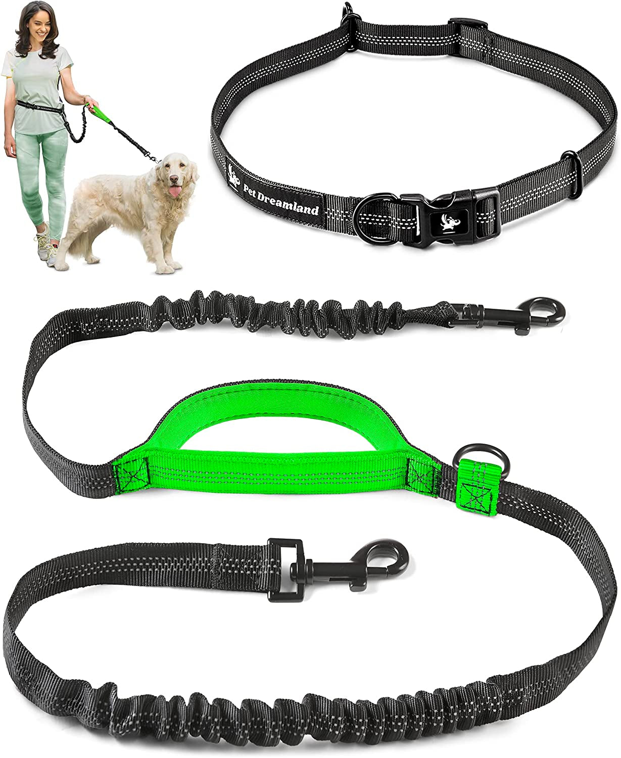 Retractable Hands Free Dog Leash for Running | around Waist Leash for Dog Walking, Jogging and Training | Bungee Service Dog Hands Free Leash with Adjustable Belt | Hiking Leash for Large Dogs