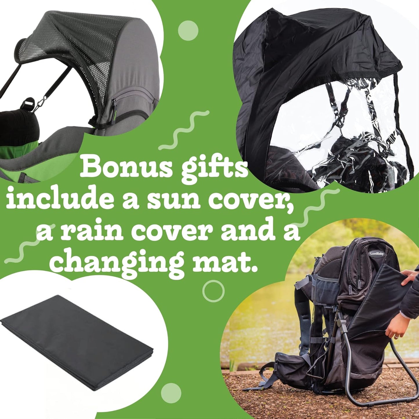 Hiking Baby Carrier Backpack - Comfortable Baby Backpack Carrier - Toddler Hiking Backpack Carrier - Child Carrier Backpack System with Diaper Change Pad, Insulated Pocket + Rain and Sun Hood