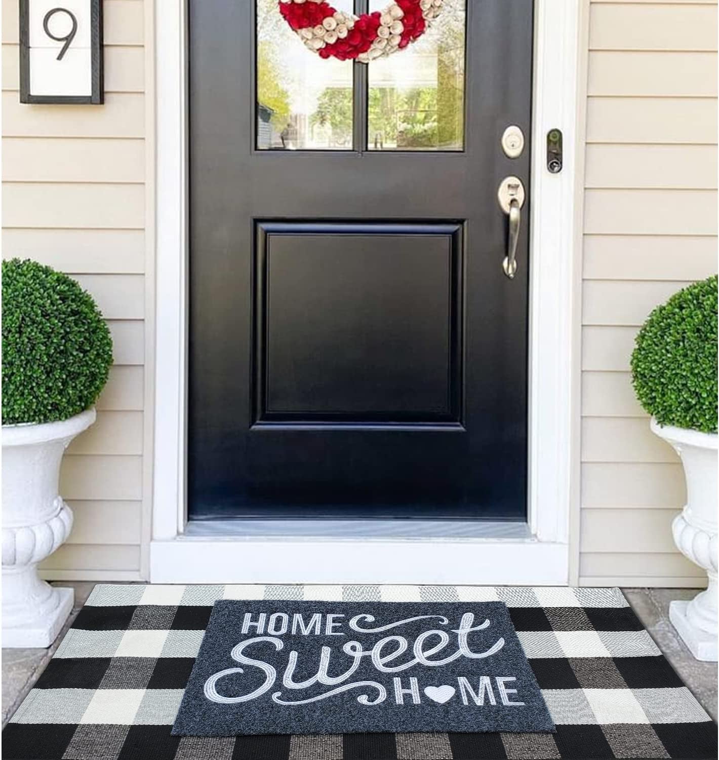 Front Door Mat Non Slip Welcome Mats Outdoor Home Sweet Home Doormat with Rubber Backing Easy to Clean Indoor Mats for Entrance High Traffic Areas Entry Grey