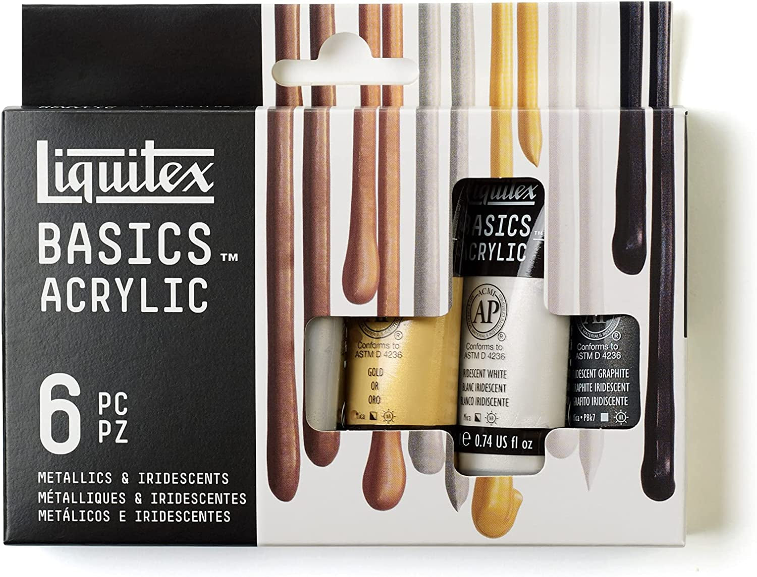 BASICS Acrylic Paint Set, 6 X 22Ml (0.74-Oz) Tube Paint Set, Metallic & Iridescent