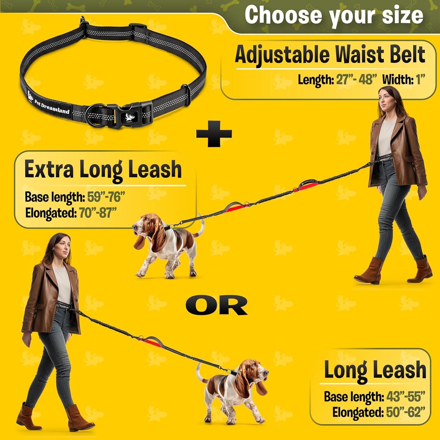Retractable Hands Free Dog Leash for Running | around Waist Leash for Dog Walking, Jogging and Training | Bungee Service Dog Hands Free Leash with Adjustable Belt | Hiking Leash for Large Dogs