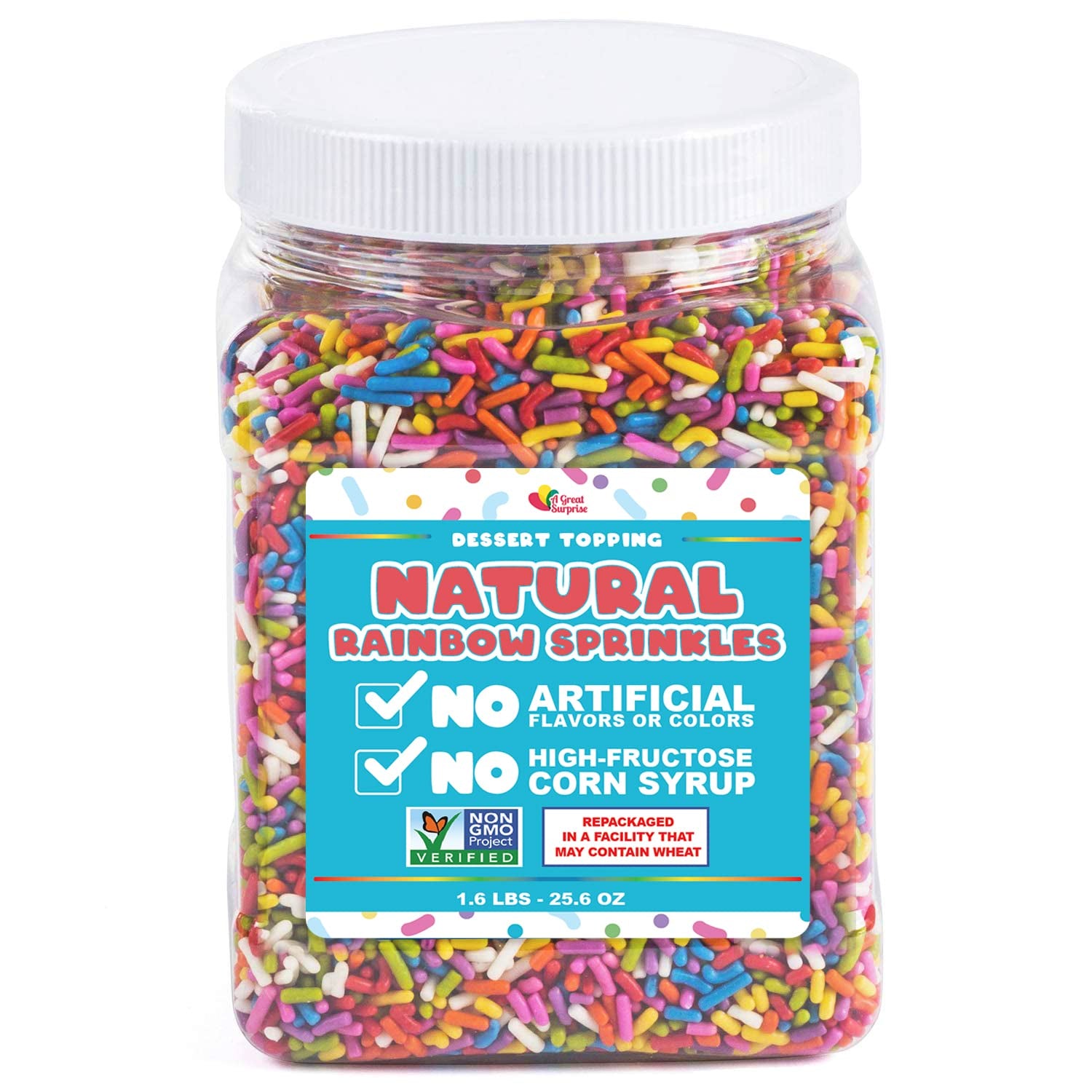 Dye Free Sprinkles - 1.6 Pounds - Vegan Rainbow Sprinkles - All Natural Ice Cream Topping Jimmies for Mother'S Day - Non-Gmo Cake Decorating Sprinkles