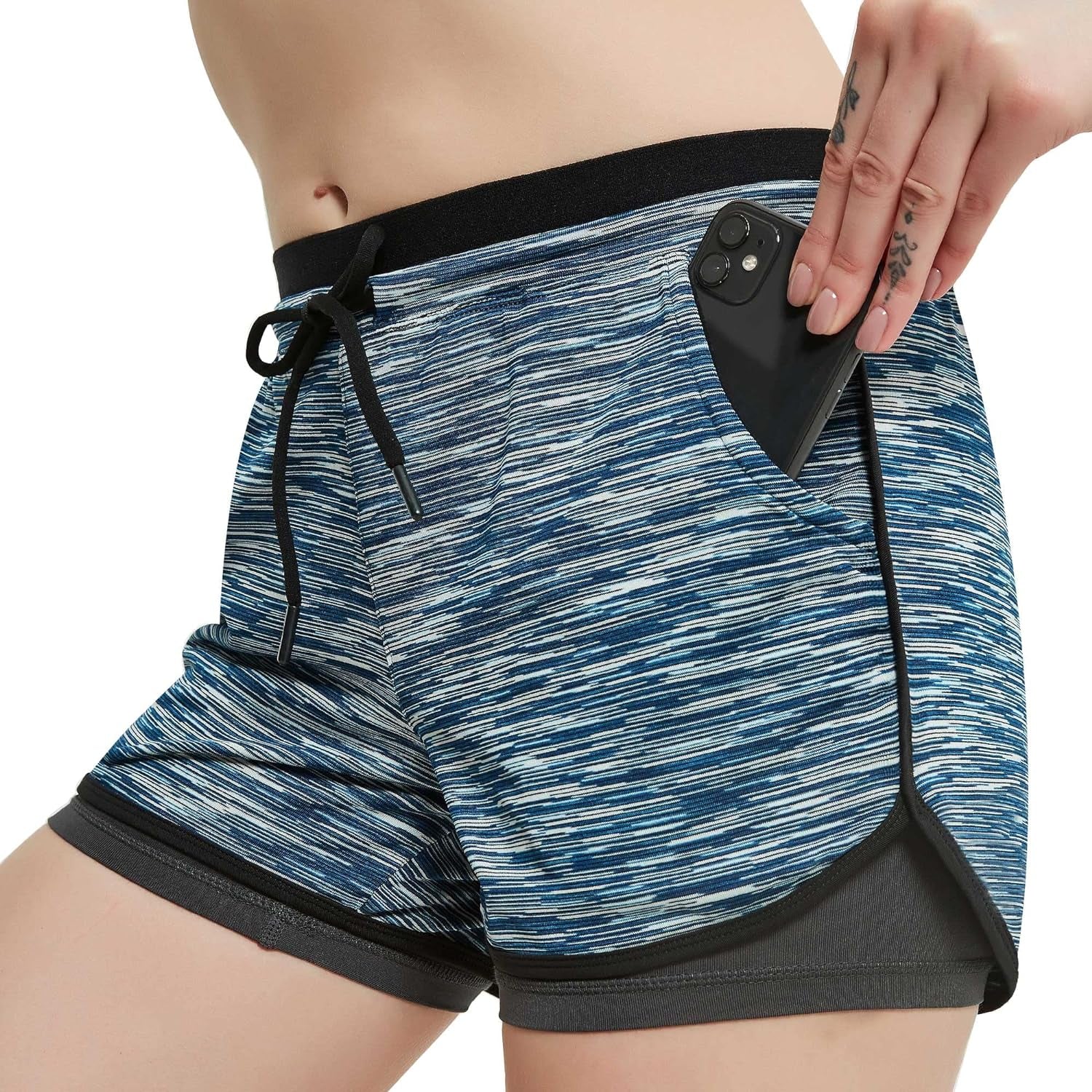Women Workout Running Shorts 2 in 1 Active Yoga Gym Sport Shorts with Pockets